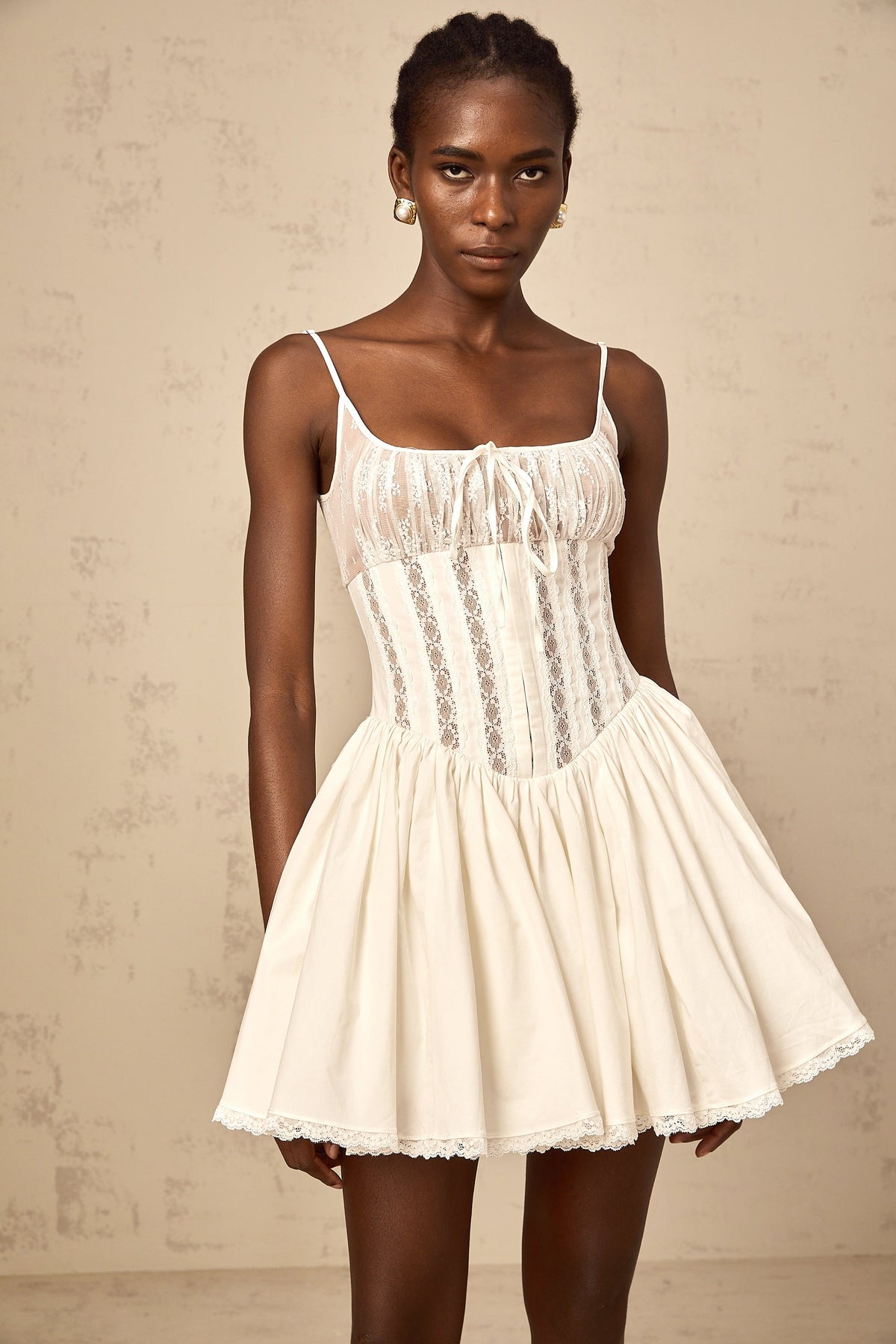 Fleur white lace-detail corset mini dress