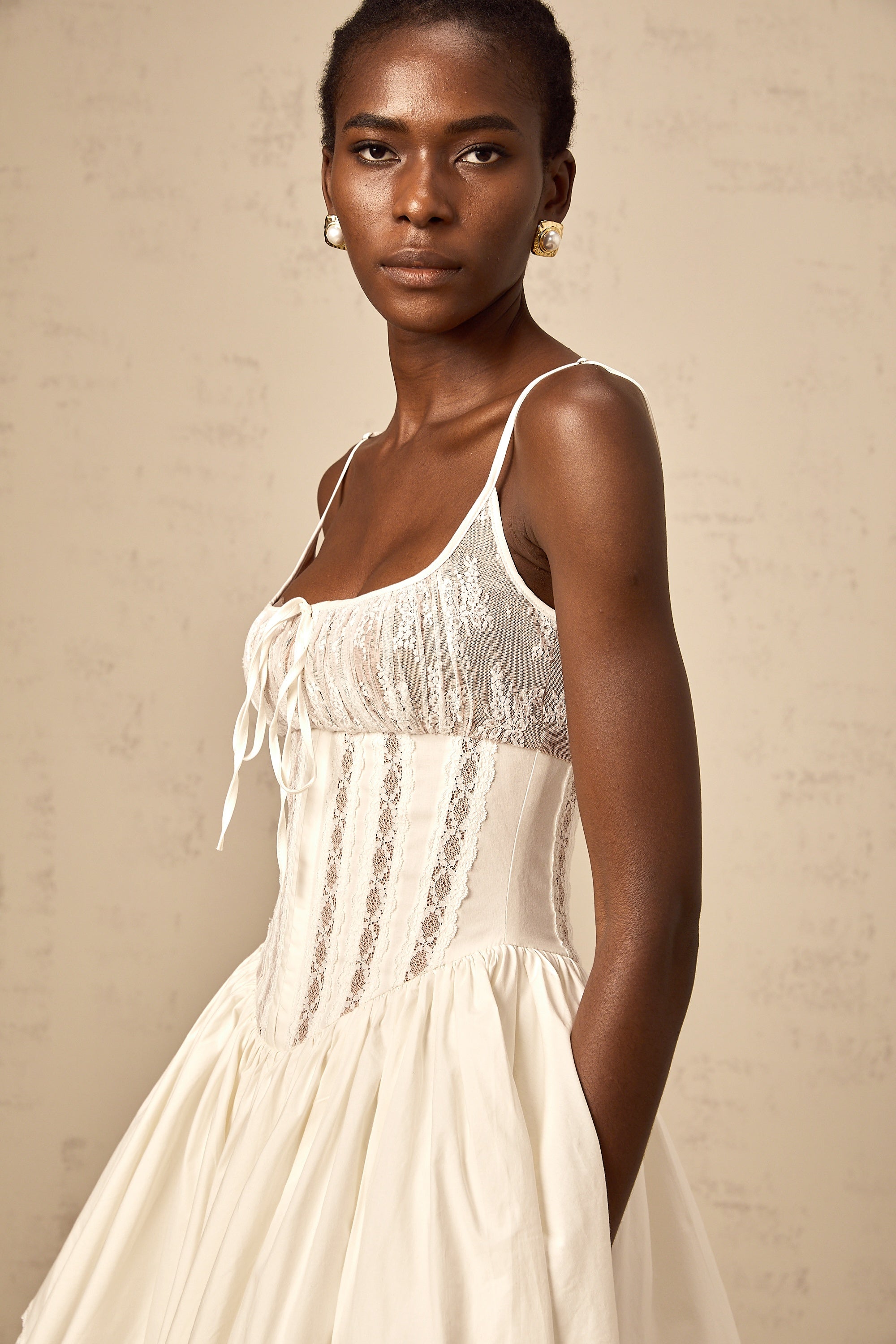 Fleur white lace-detail corset mini dress