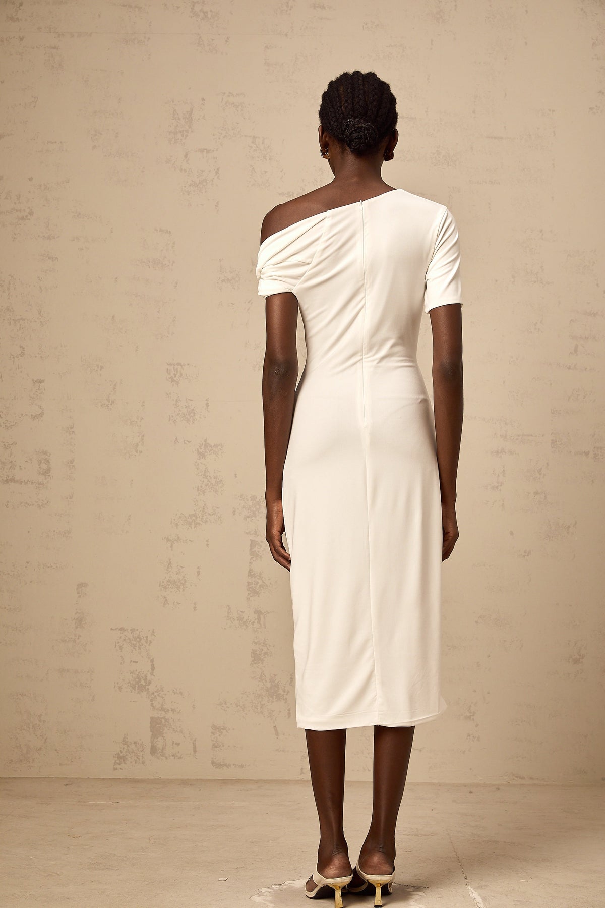 Béryl white asymmetrical buckle midi dress (Final Sale-US Only)