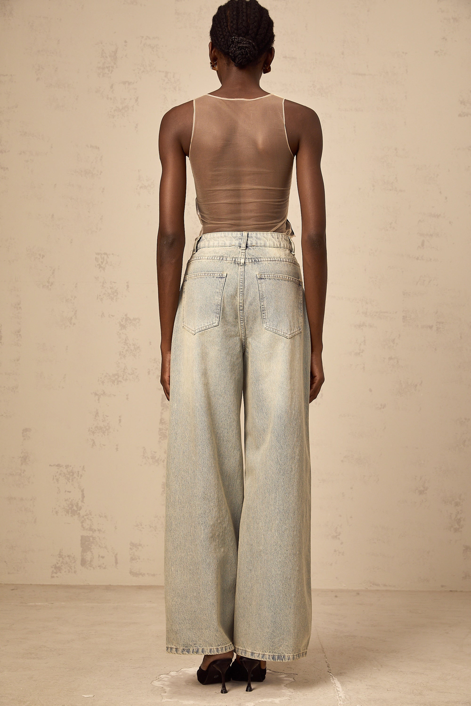 Sandrine blue denim semi-sheer bodysuit (Final Sale-US Only)