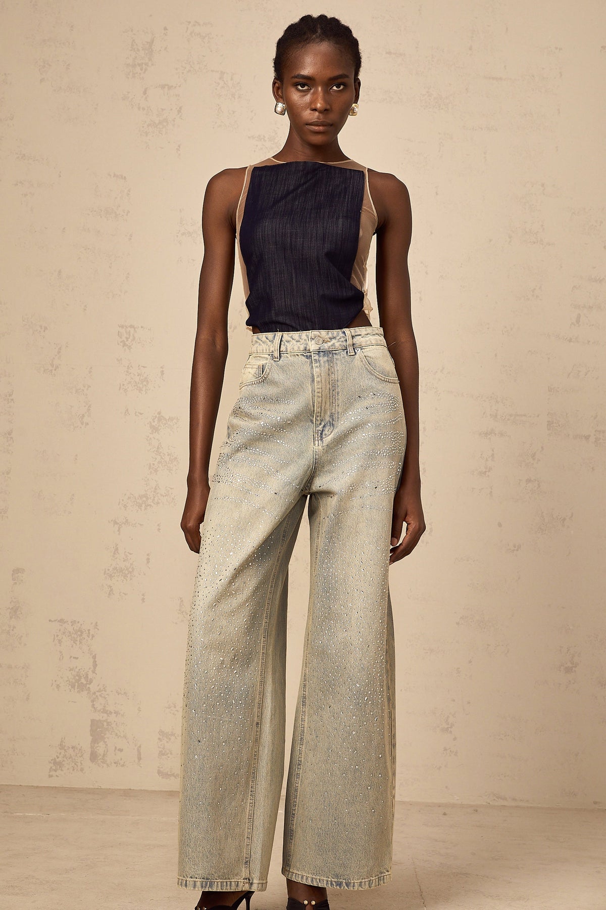 Sandrine blue denim semi-sheer bodysuit (Final Sale-US Only)