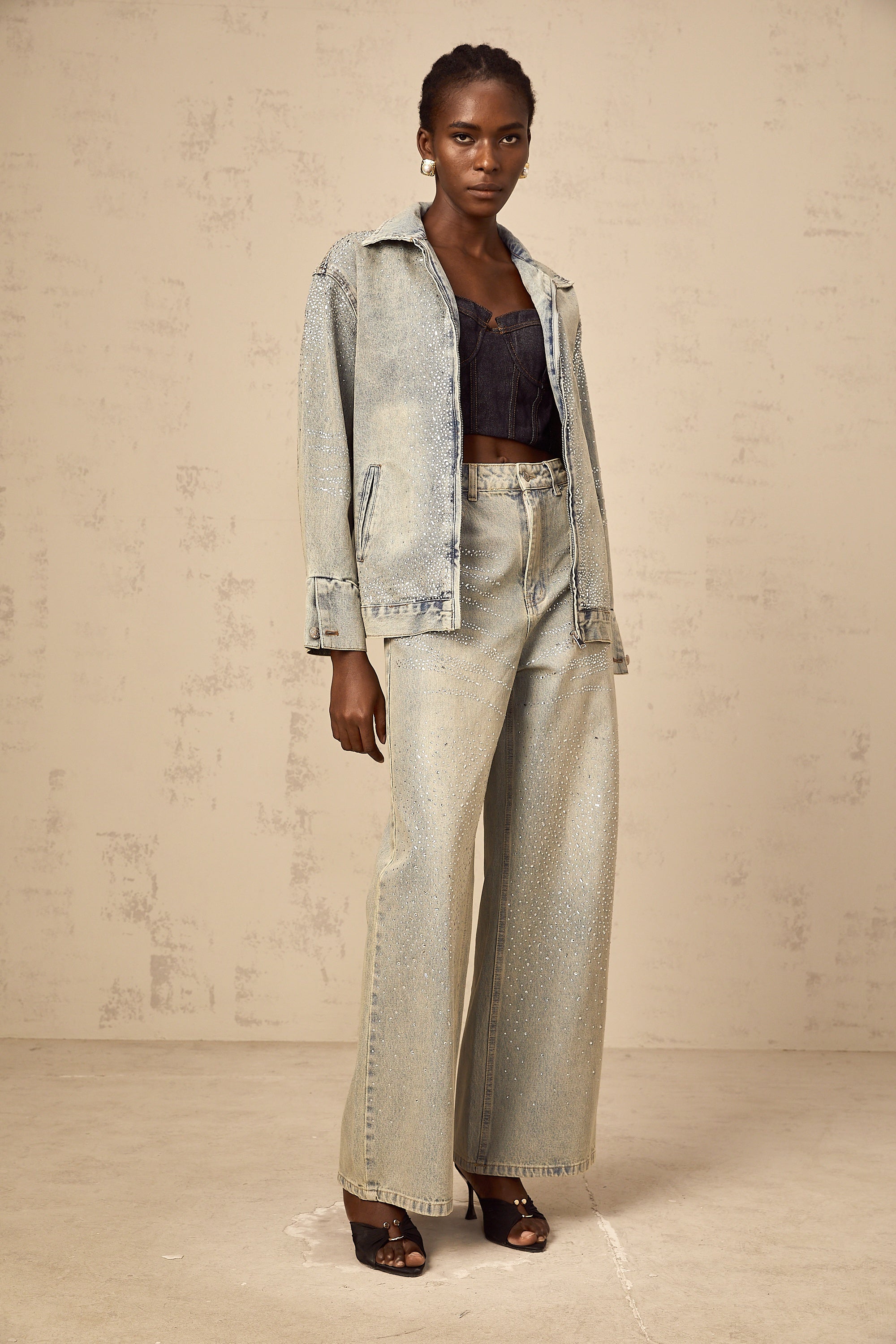 Irina light-blue rhinestone denim jacket