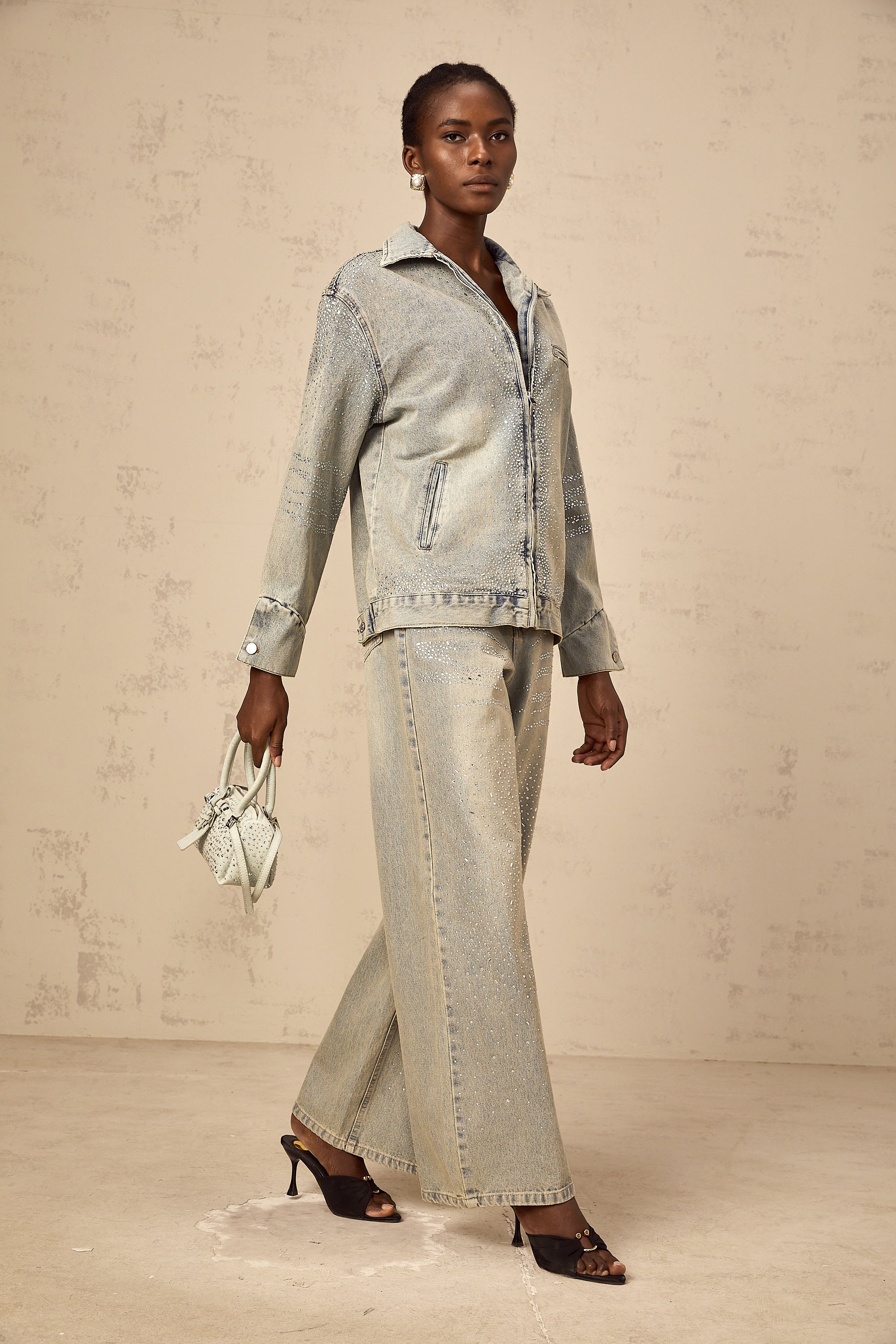 Irina light-blue rhinestone denim jacket