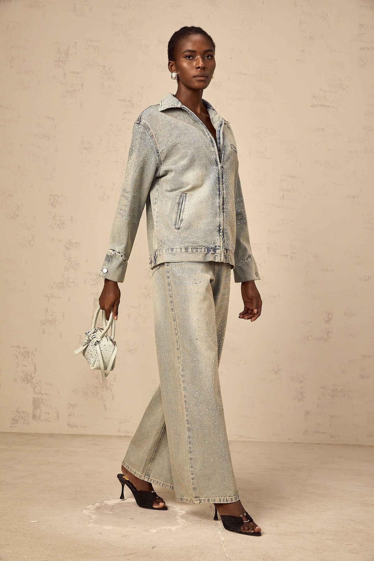 Irina light-blue rhinestone denim jacket