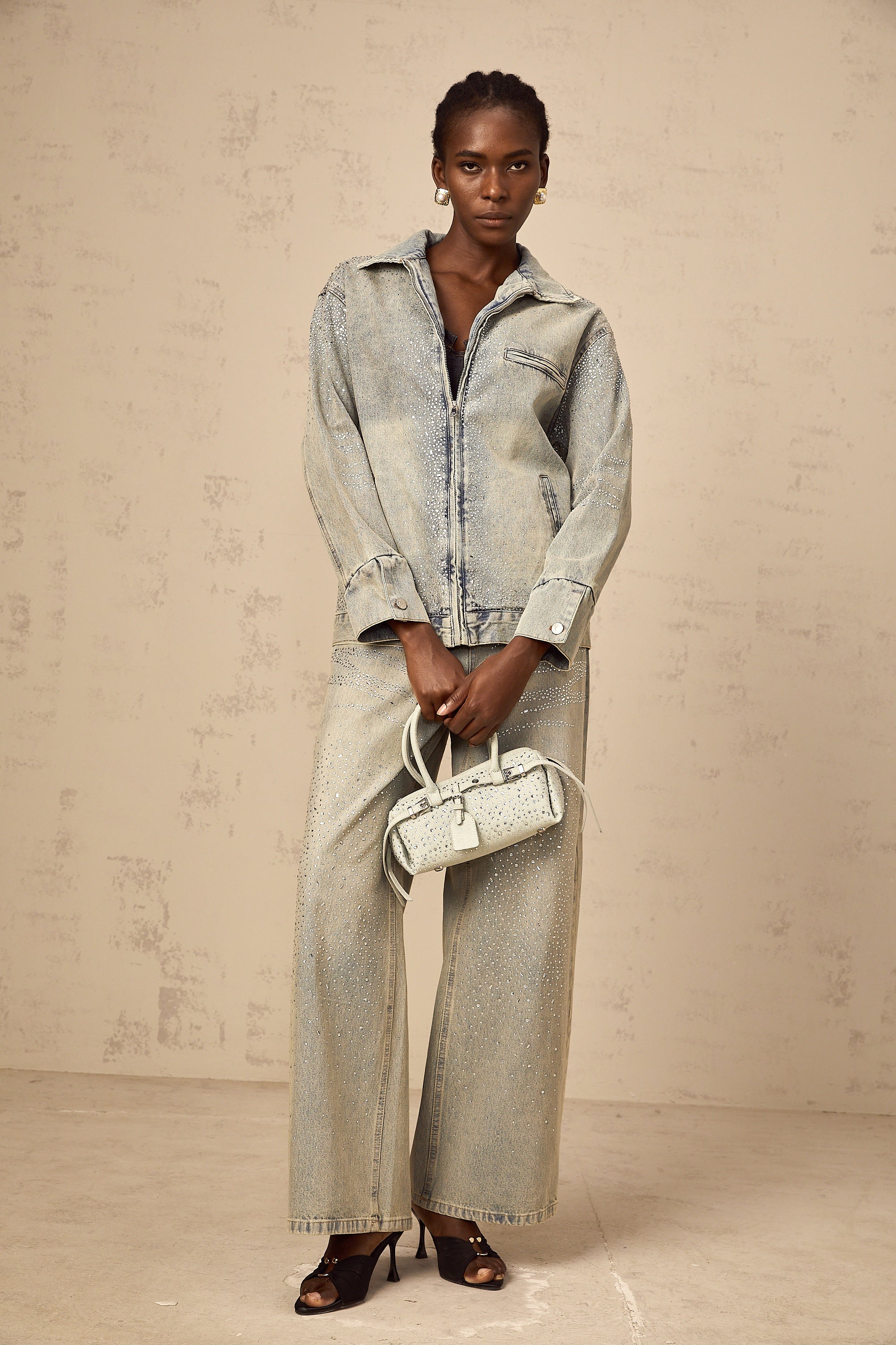 Irina light-blue rhinestone denim jacket
