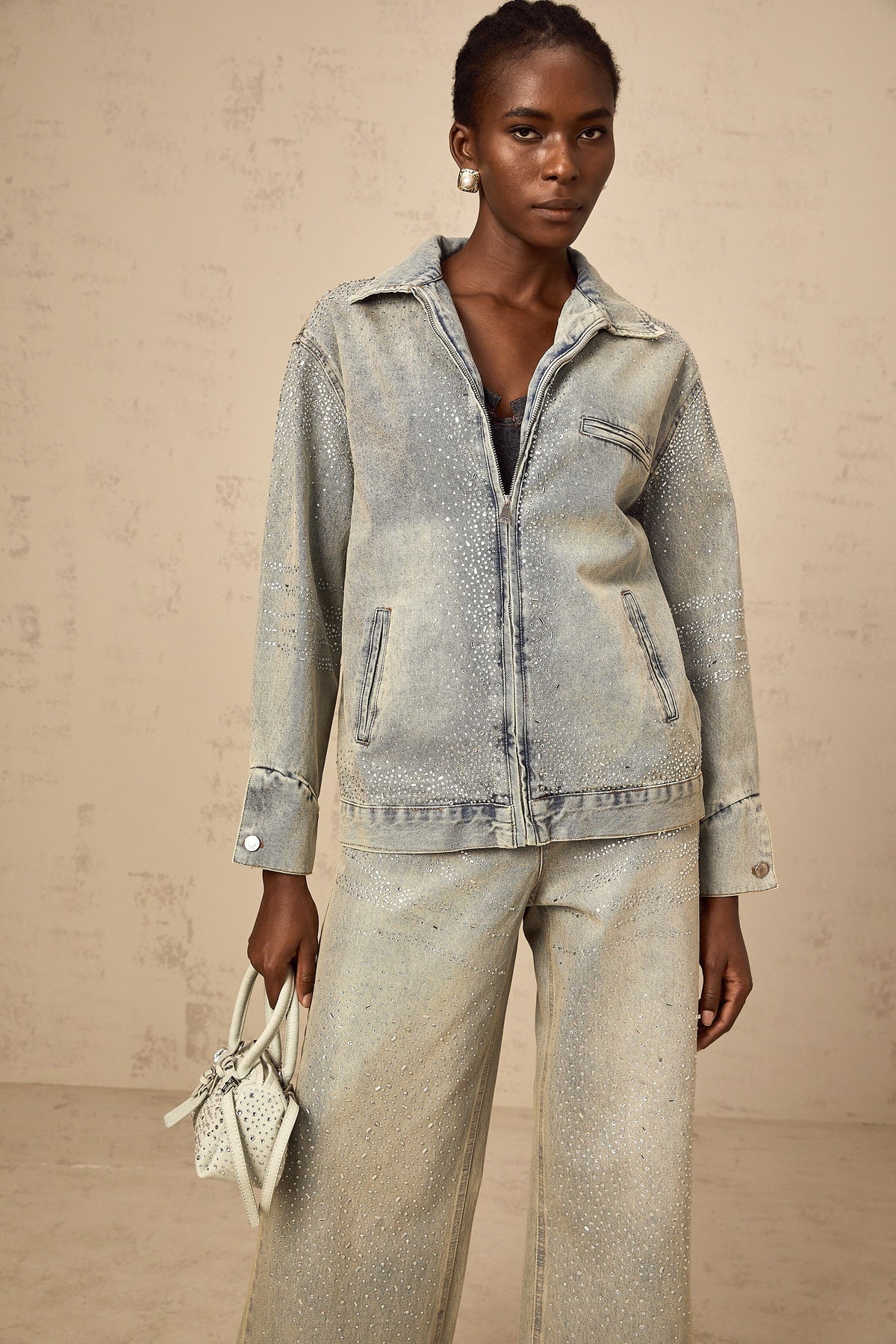 Irina light-blue rhinestone denim jacket