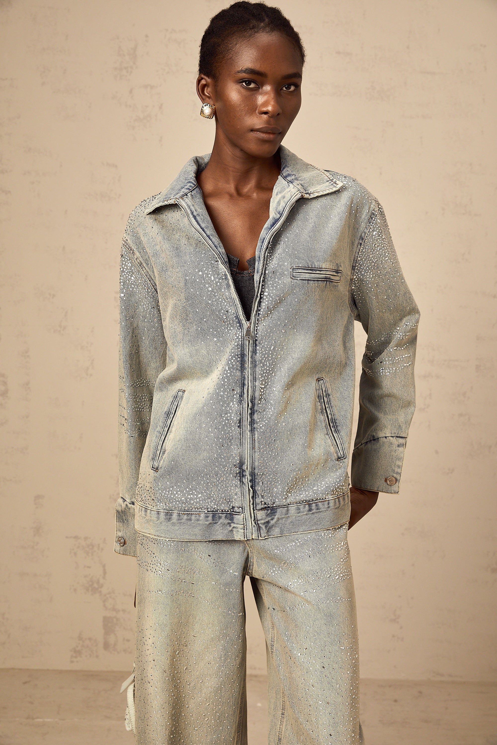Irina light-blue rhinestone denim jacket