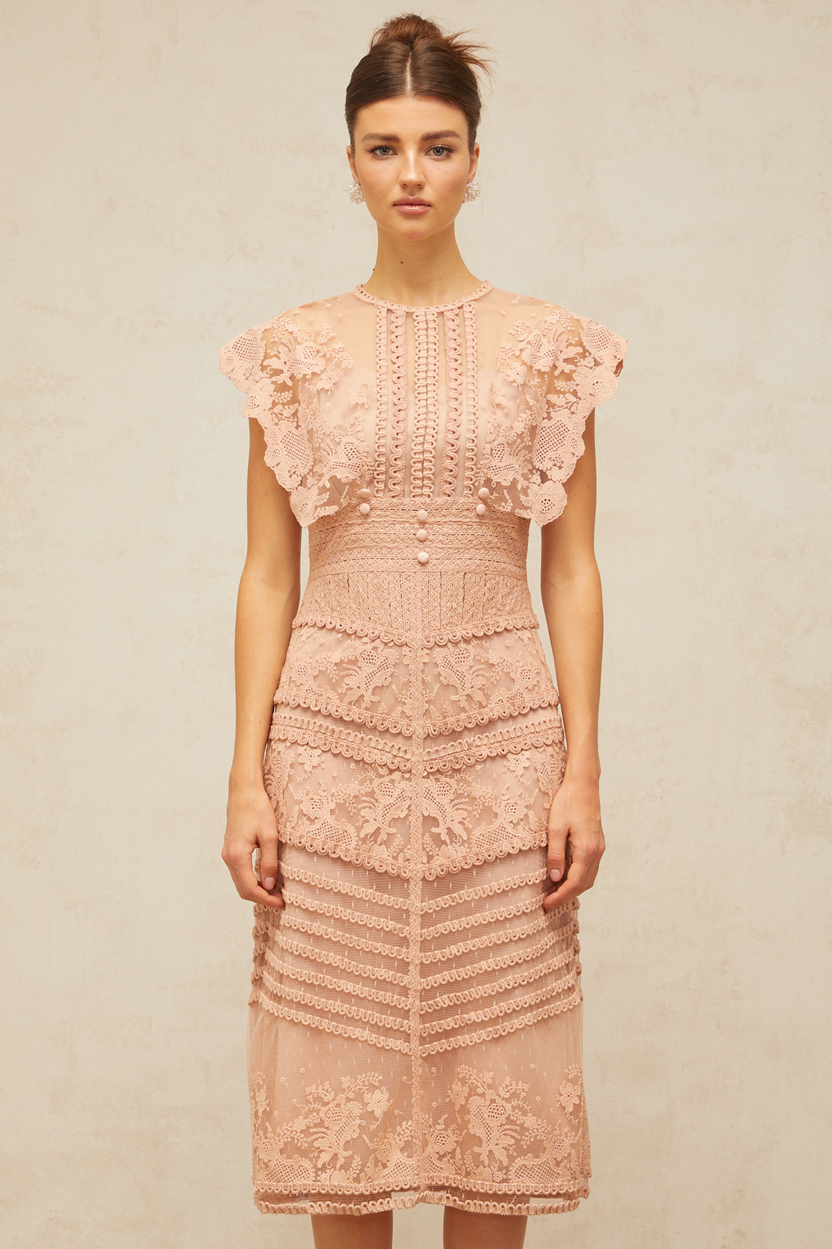 Fleur floral-embroidered lace midi dress in Pink