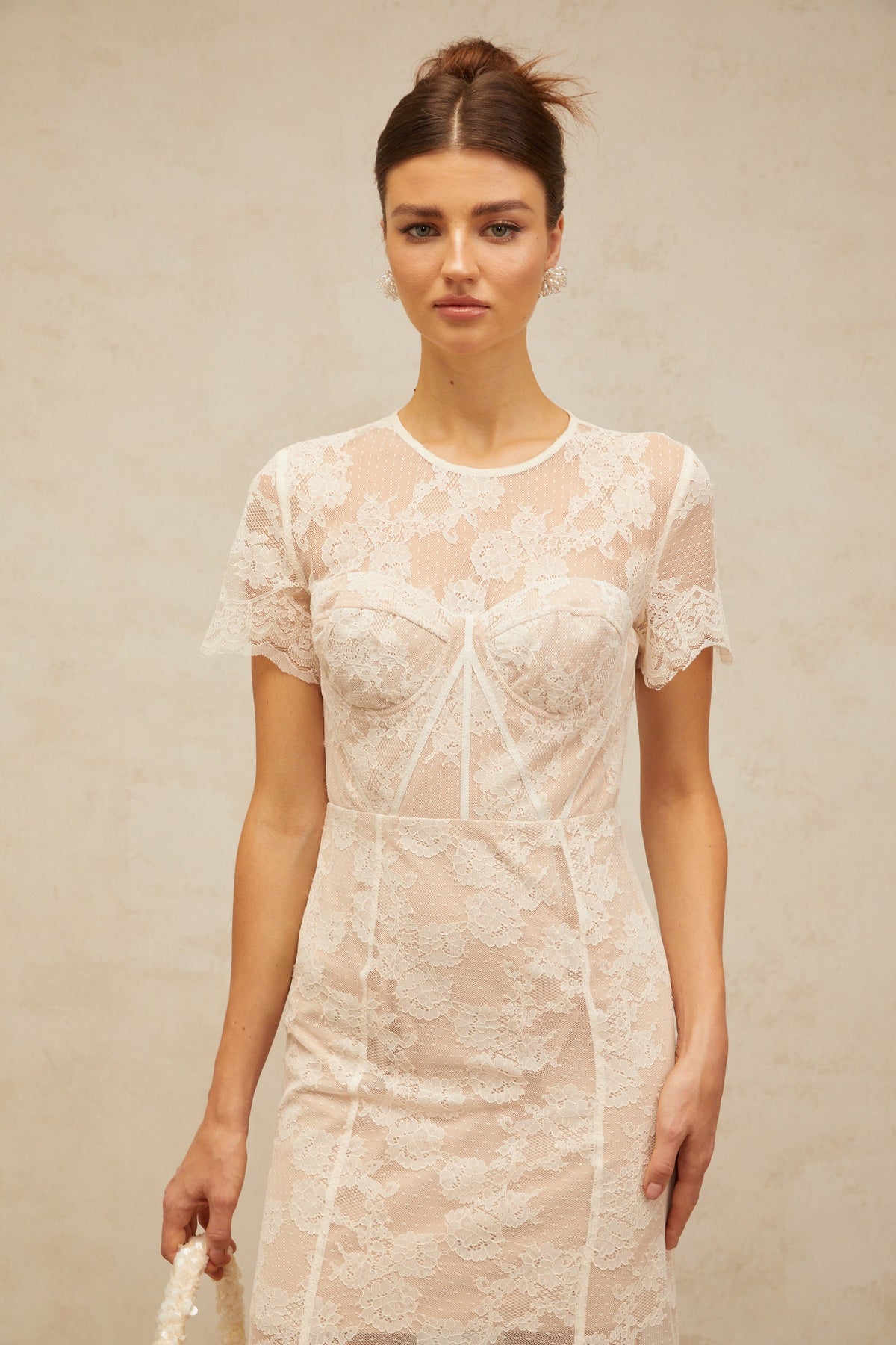 Célia floral-lace midi dress in White