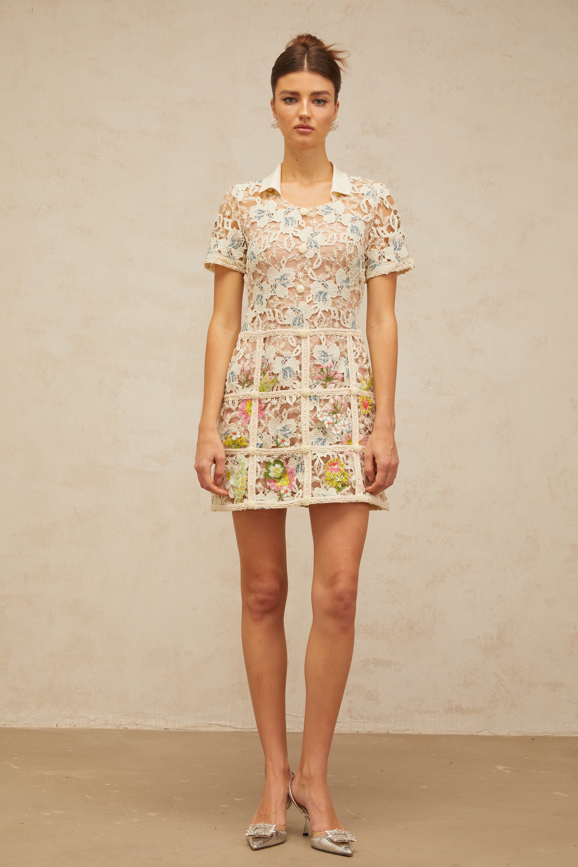 Françoise flower-embroidered mini dress