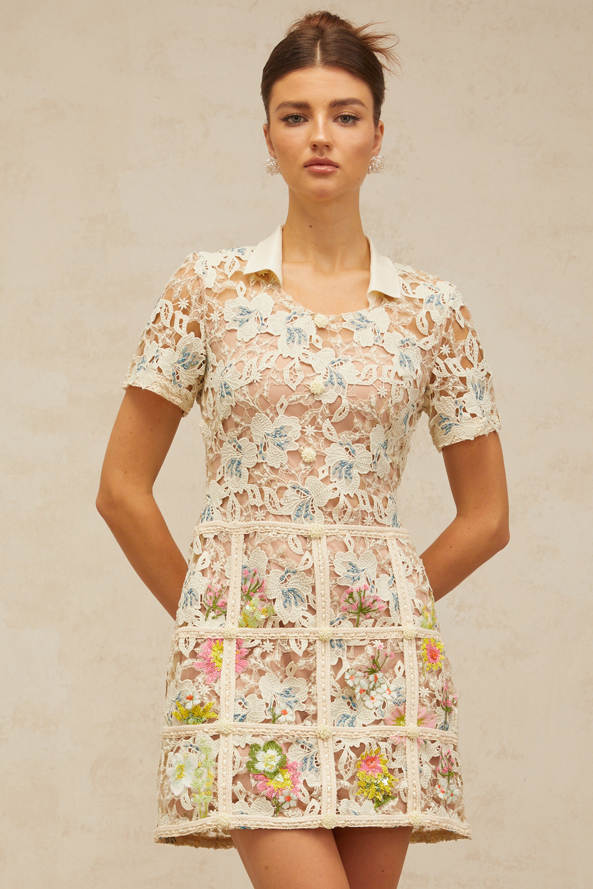Françoise flower-embroidered mini dress