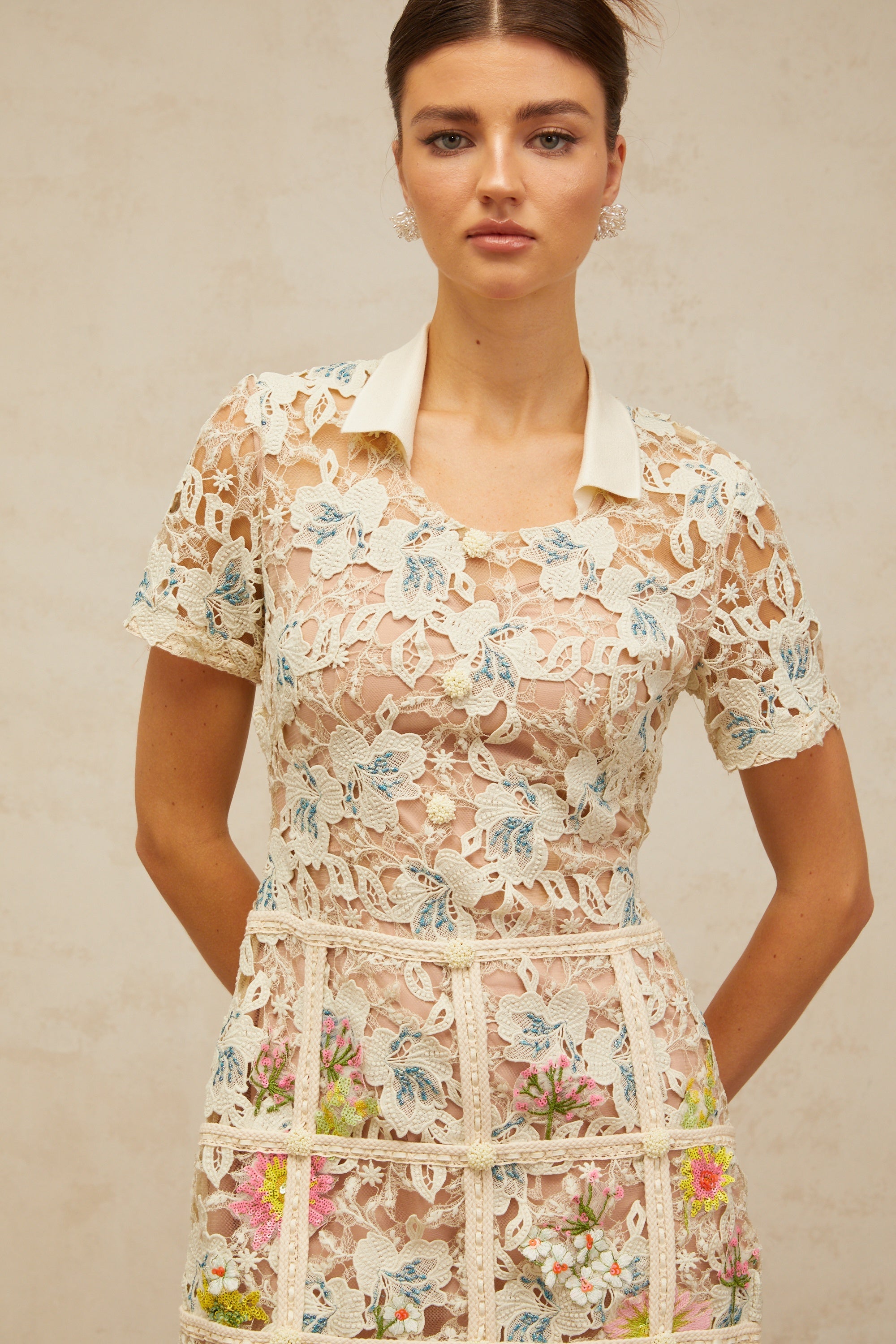 Françoise flower-embroidered mini dress