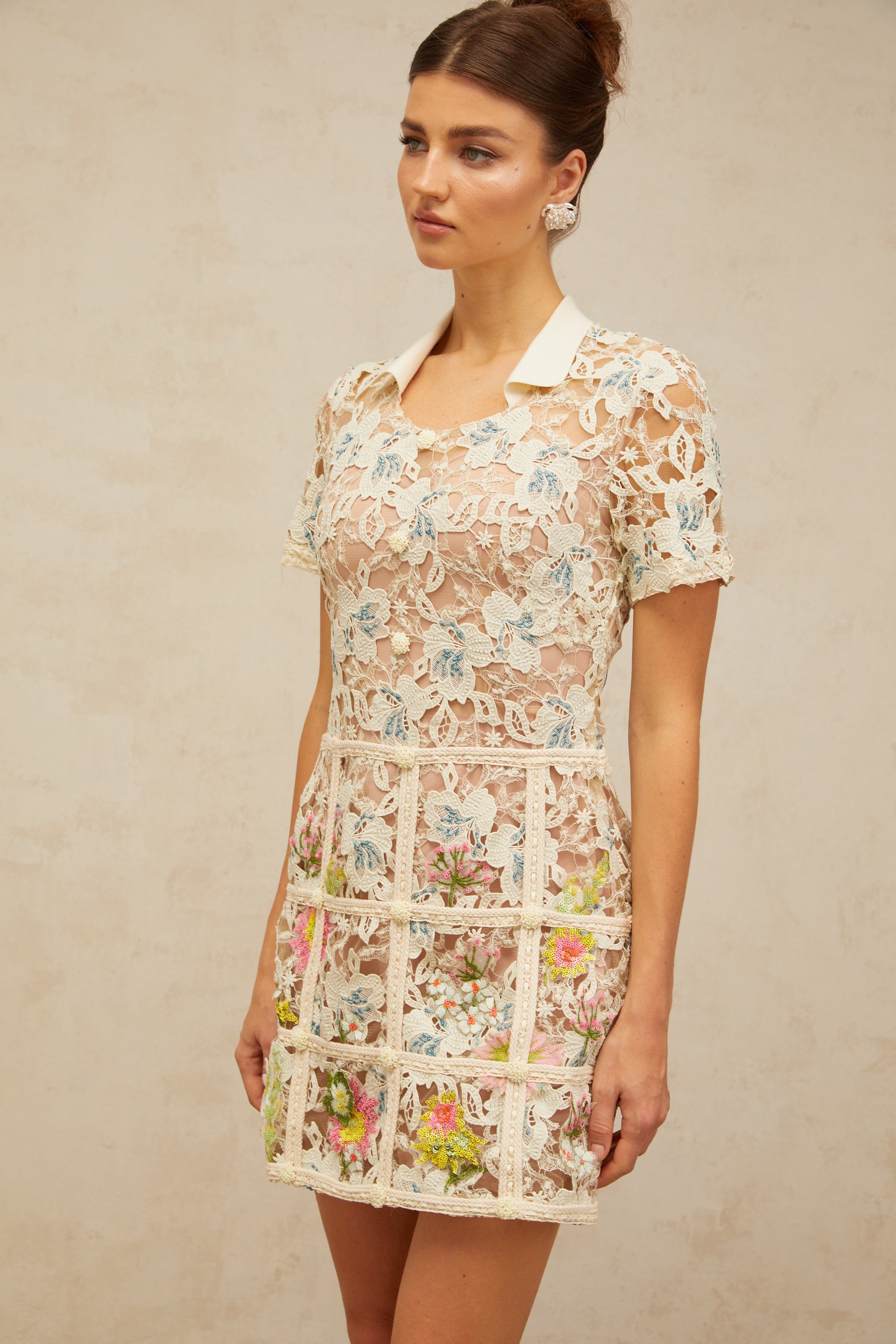 Françoise flower-embroidered mini dress
