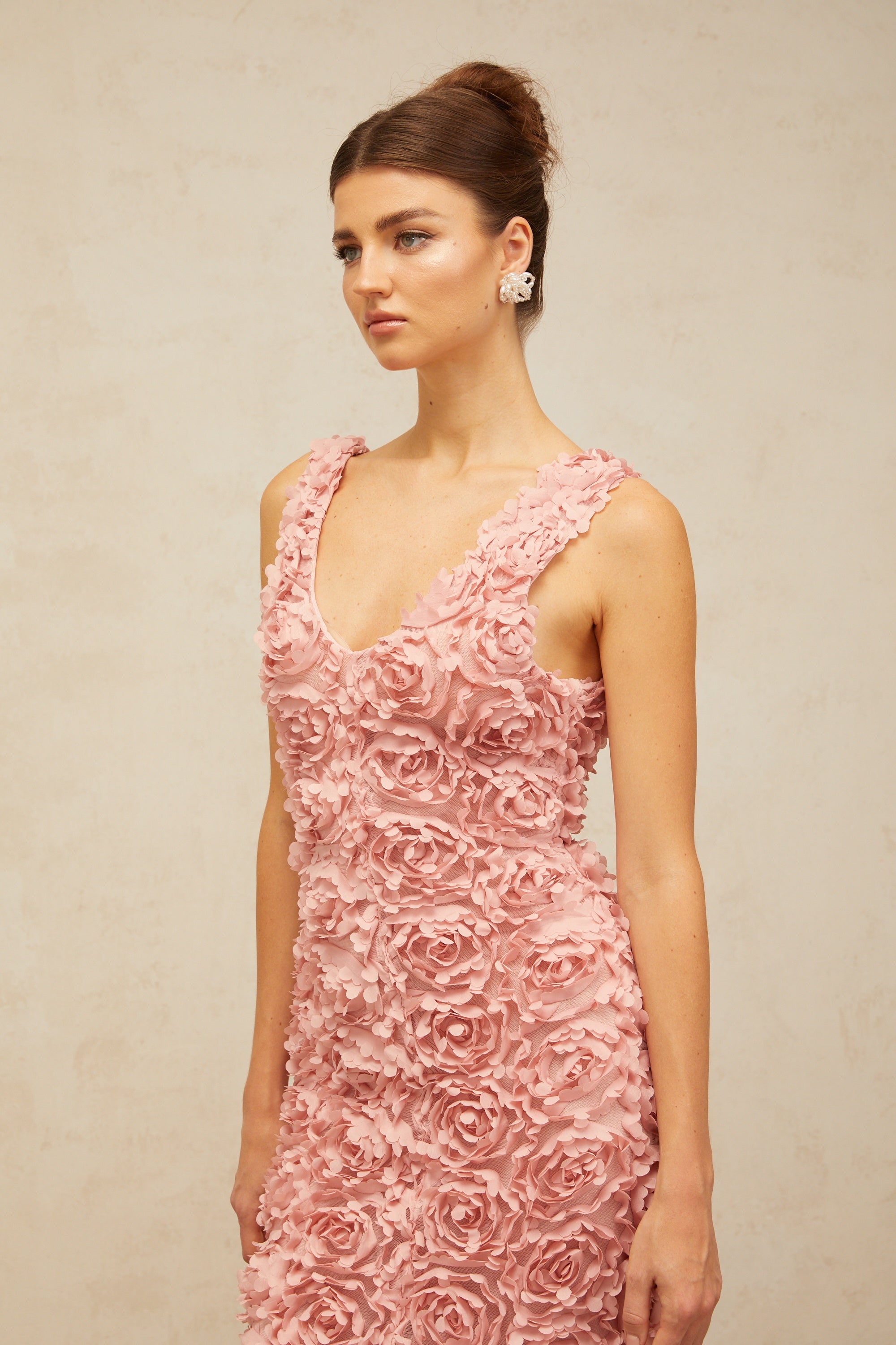 Sylvie faux-flower V-neck maxi dress in Pink