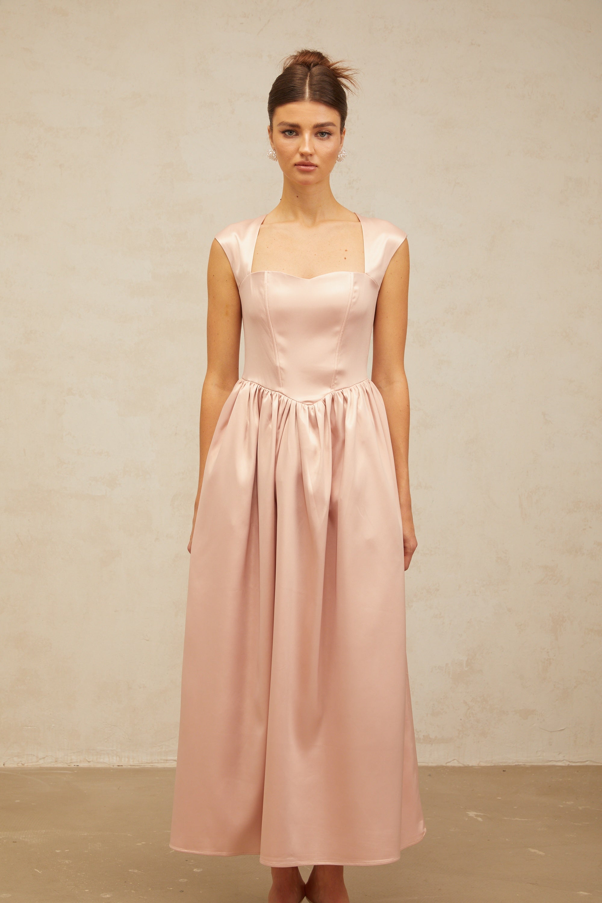 Madeleine pink A-line satin midi dress