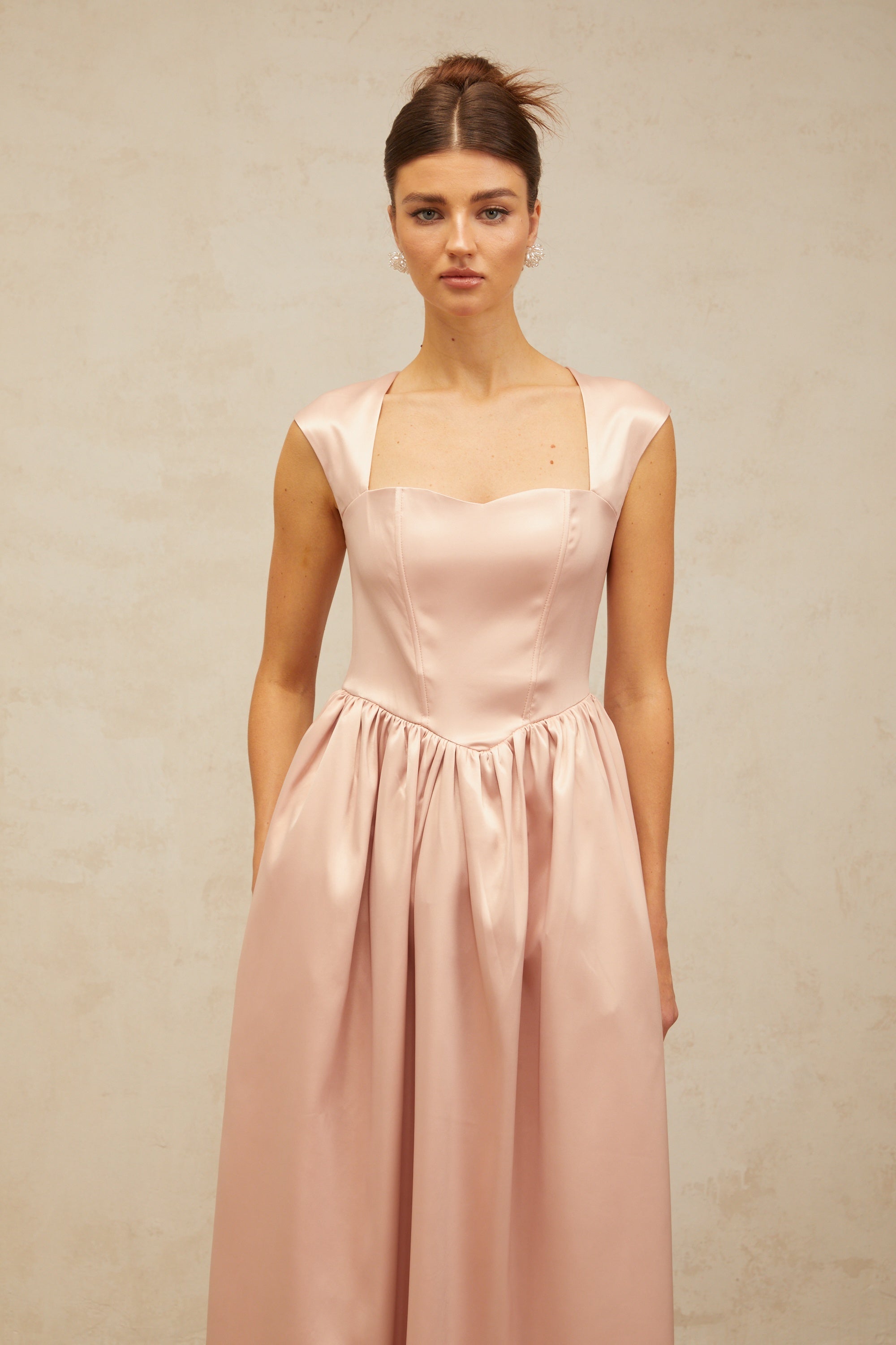 Madeleine pink A-line satin midi dress