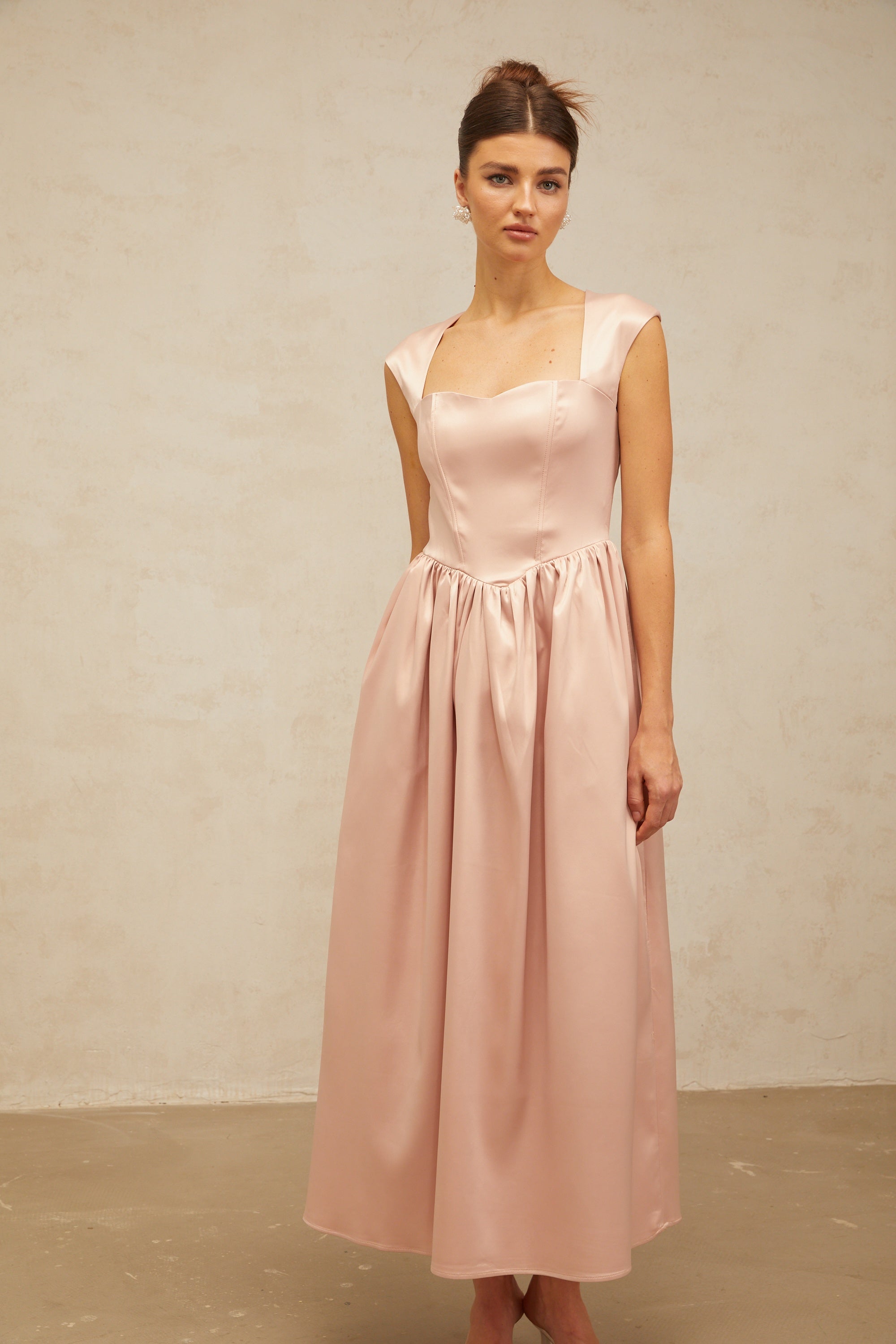 Madeleine pink A-line satin midi dress
