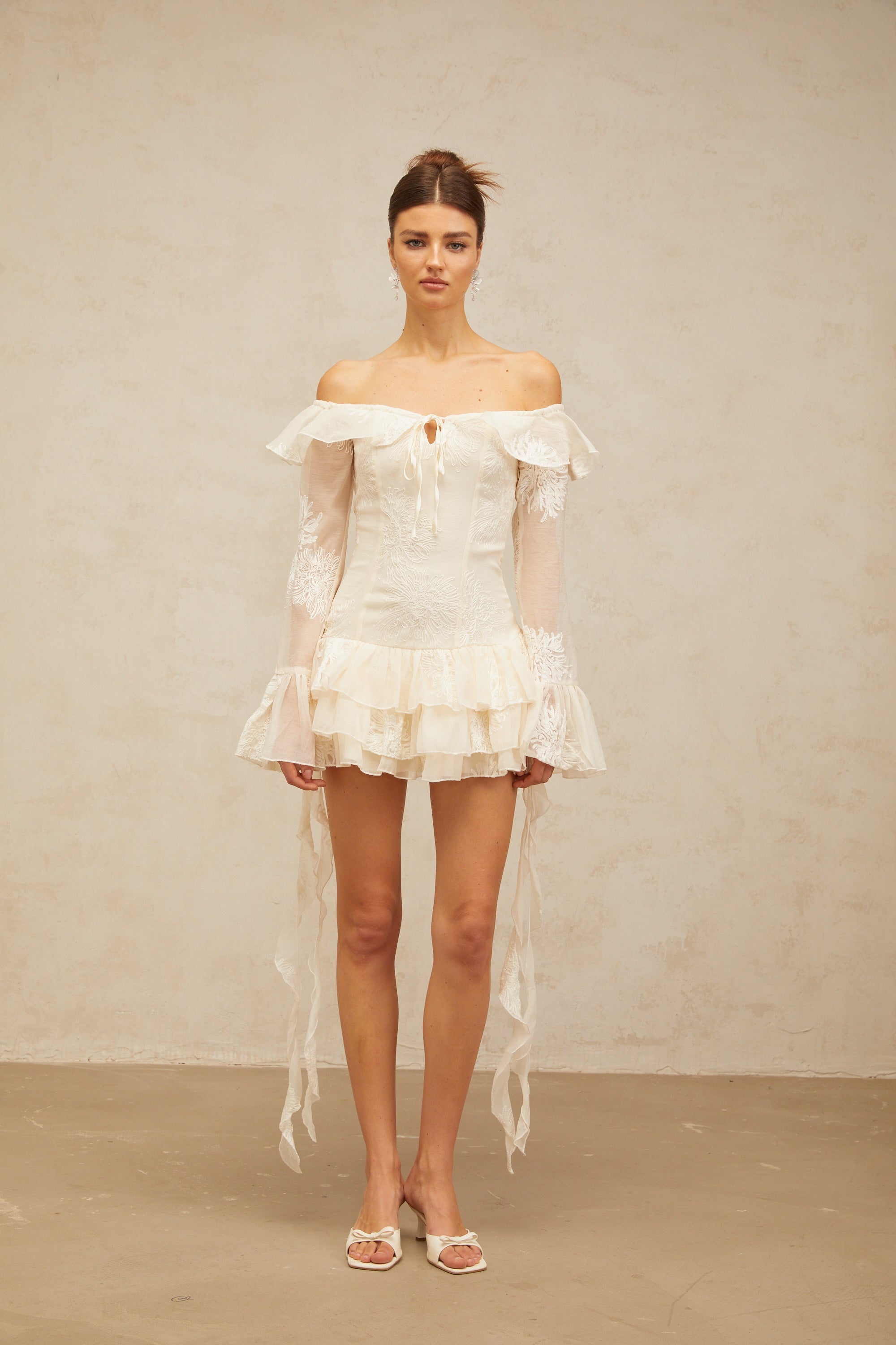 Désirée white off-shoulder embroidered mini dress