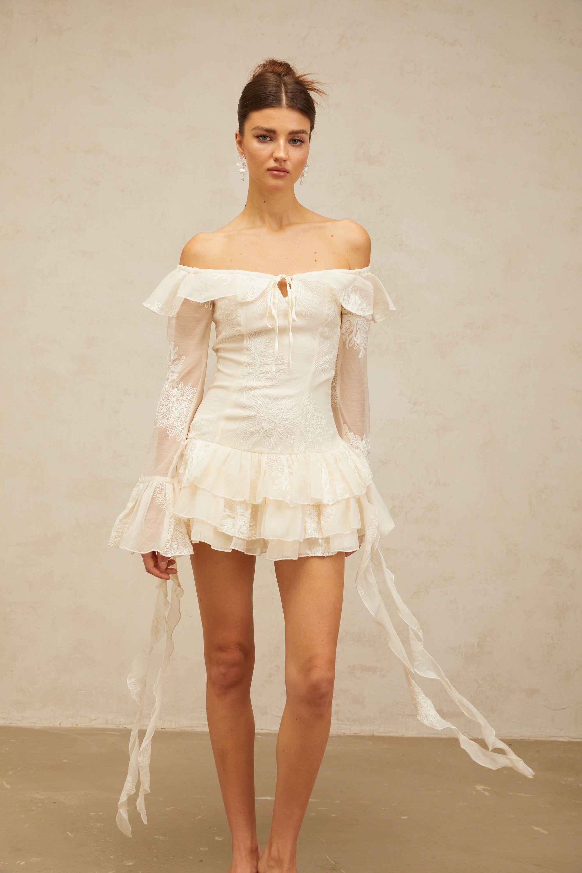Désirée white off-shoulder embroidered mini dress