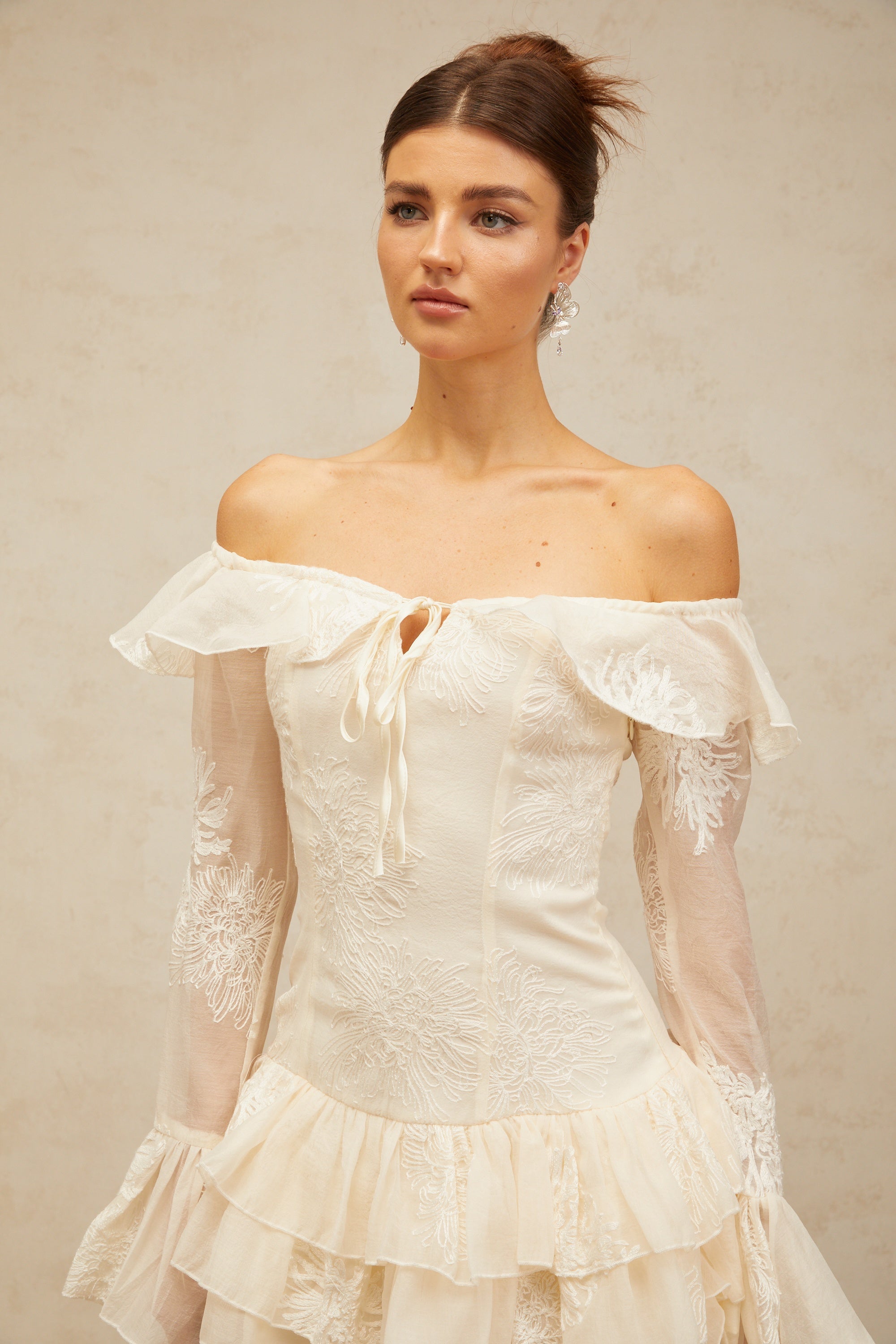 Désirée white off-shoulder embroidered mini dress