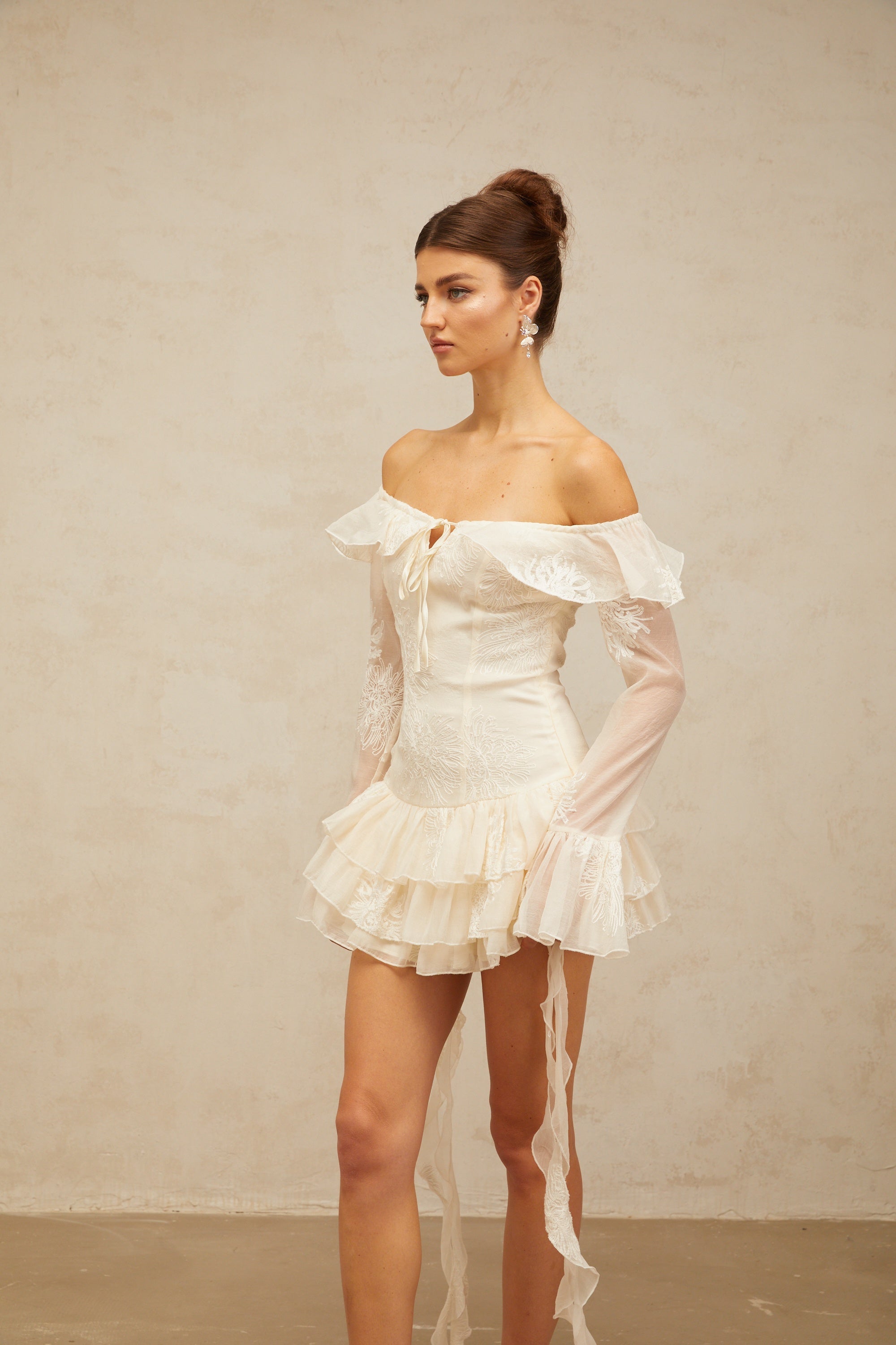 Désirée white off-shoulder embroidered mini dress