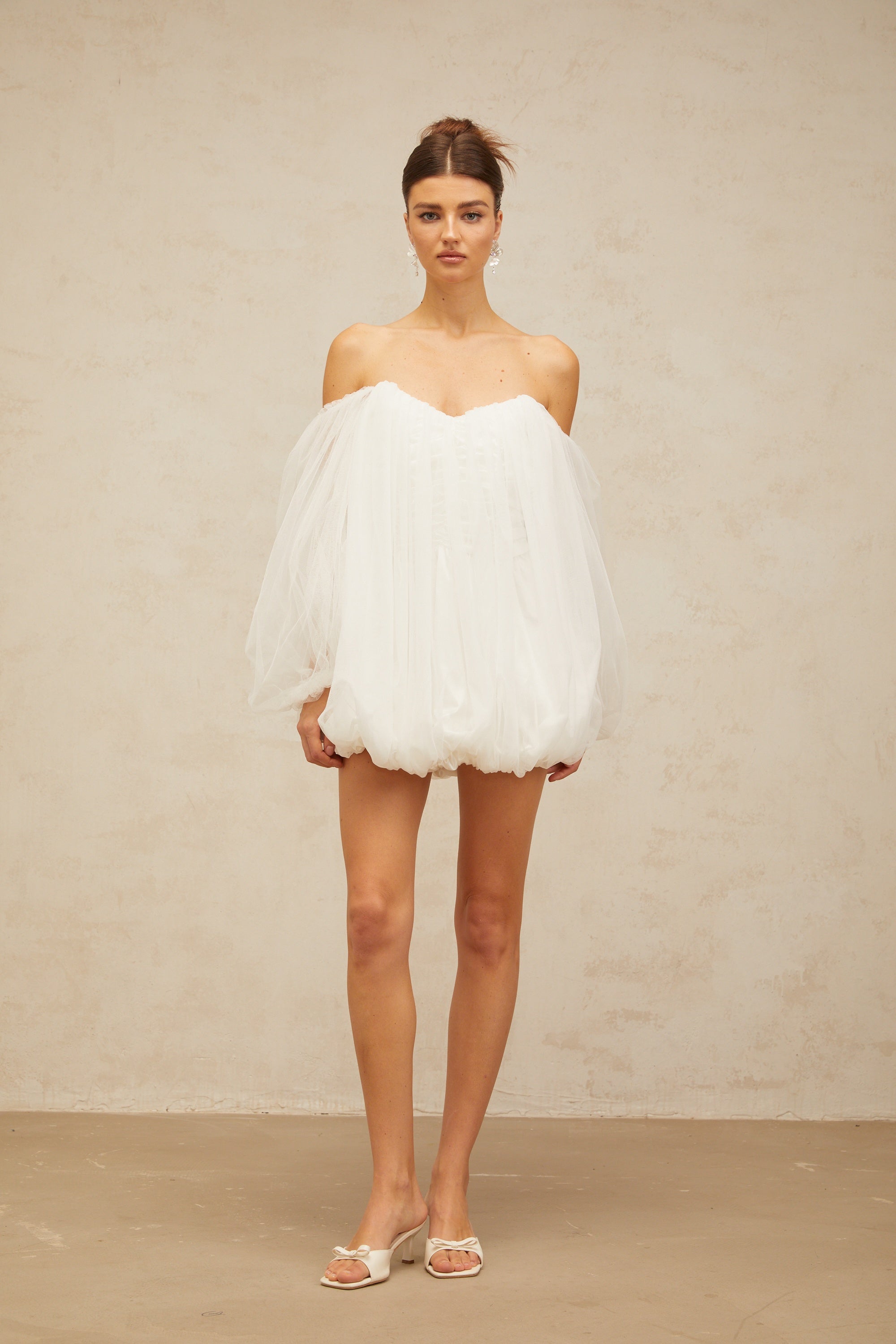 Avril layered bubble tulle mini dress in White (Final Sale-US Only)