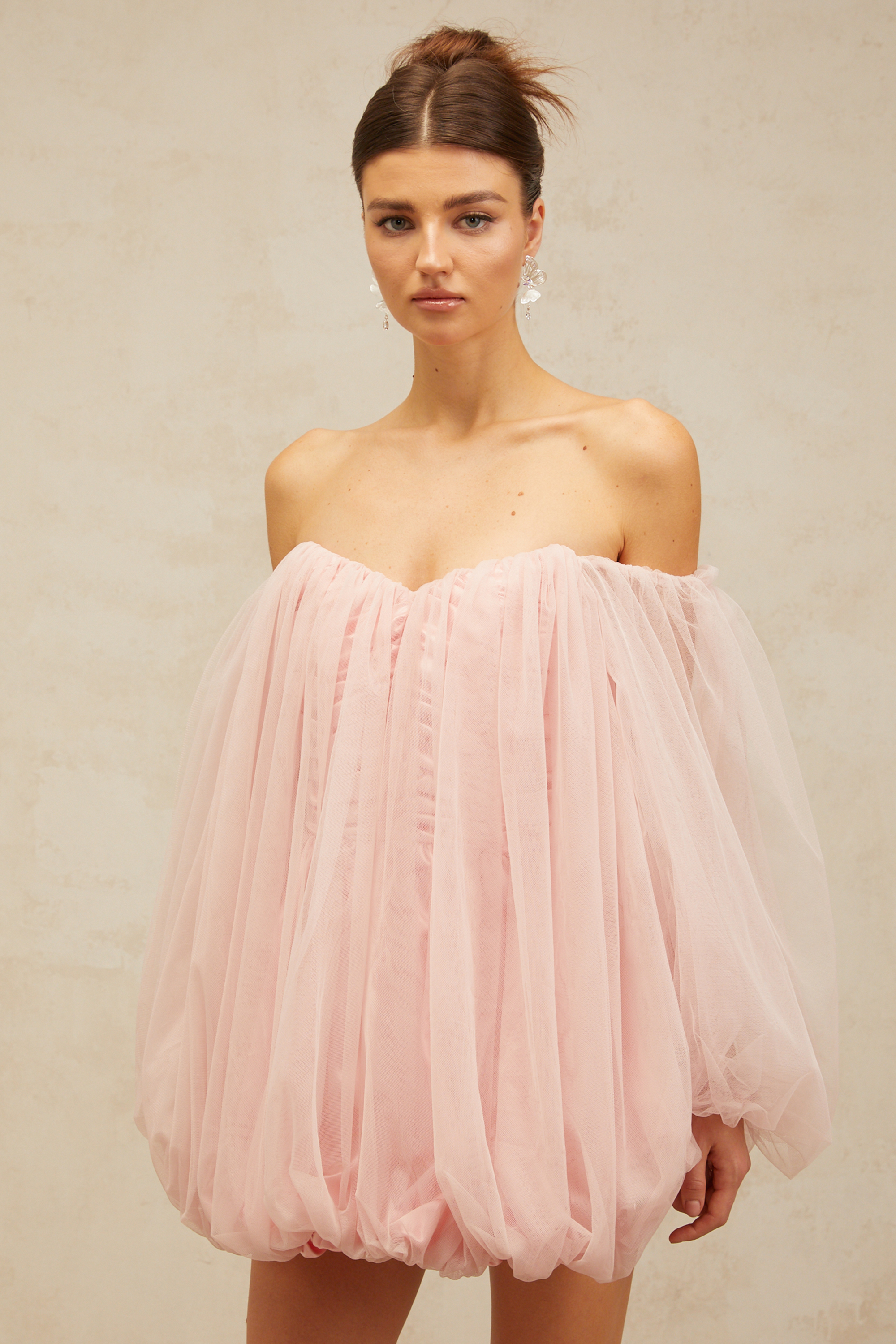 Avril layered bubble tulle mini dress in Pink