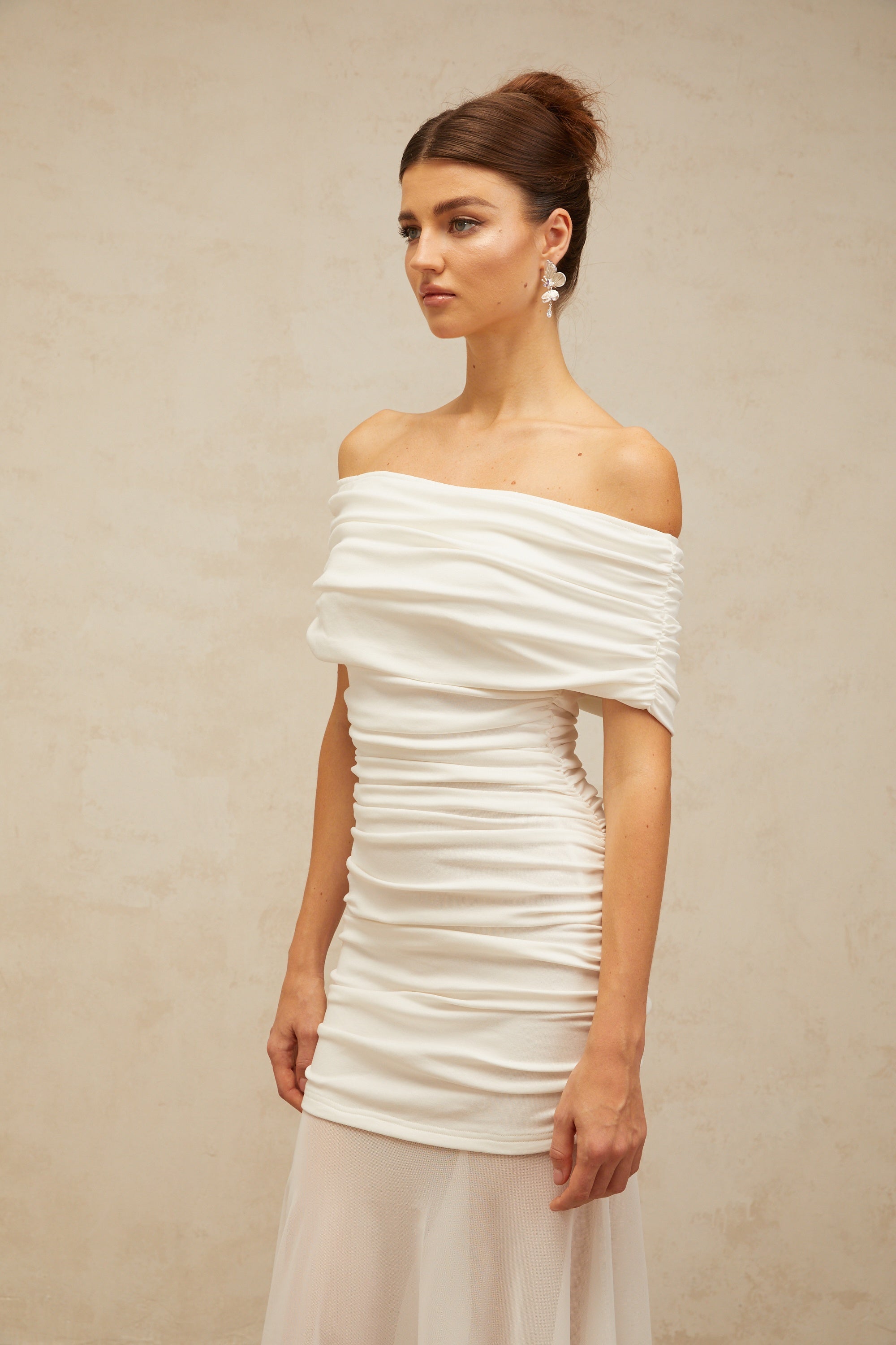 Calliopée white off-shoulder panelled midi dress