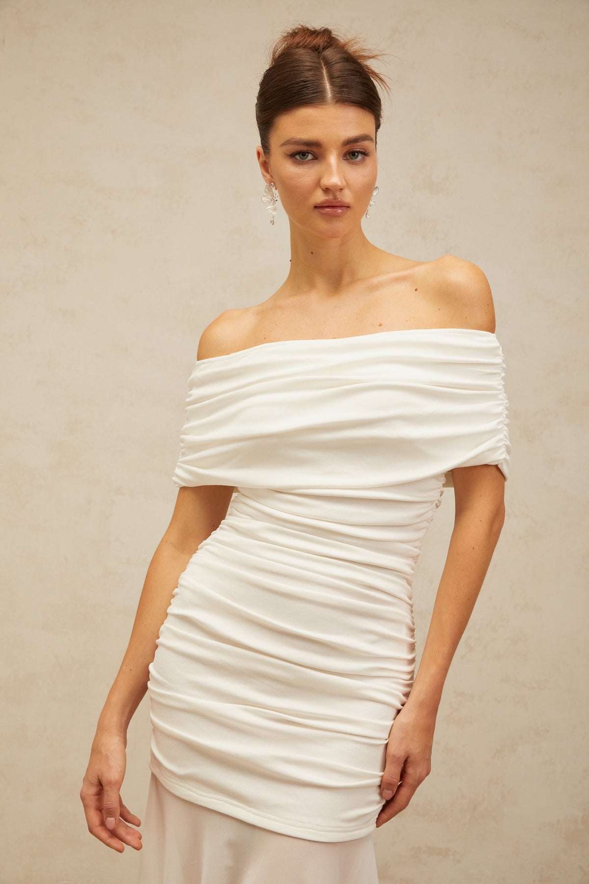 Calliopée white off-shoulder panelled midi dress