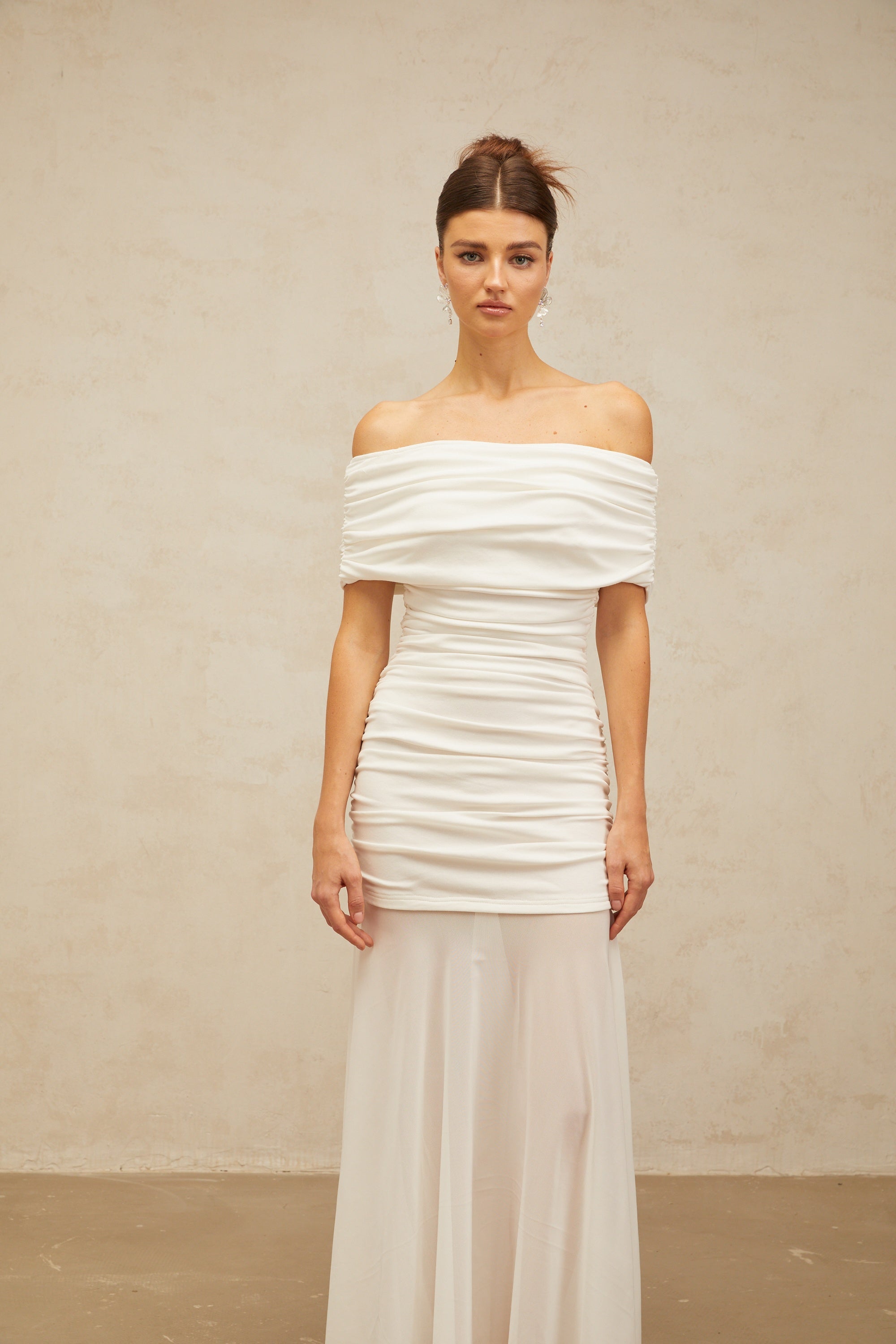 Calliopée white off-shoulder panelled midi dress
