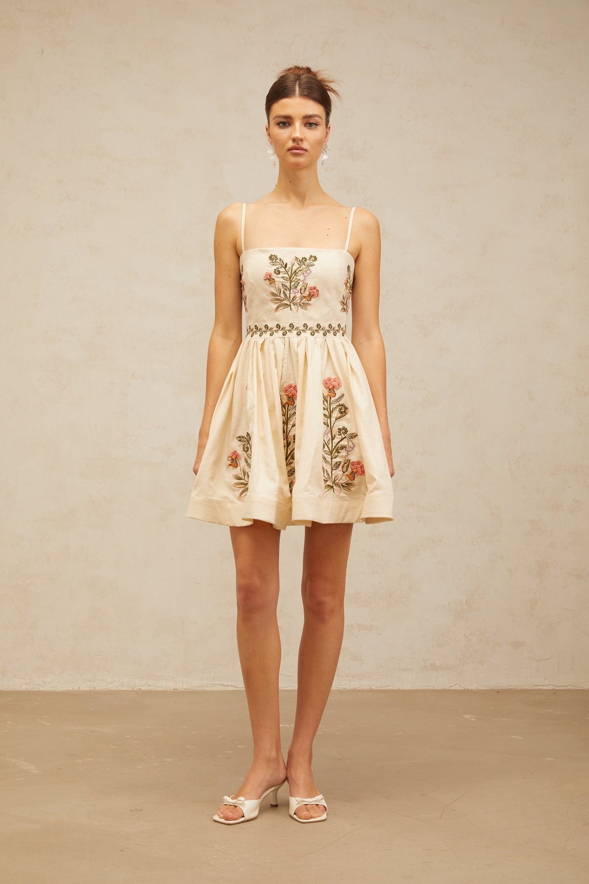 Noémie flower embroidered flared mini dress