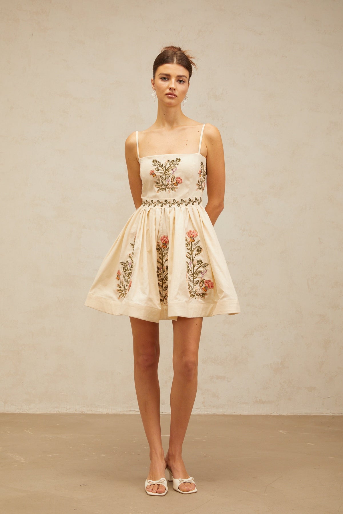Noémie flower embroidered flared mini dress