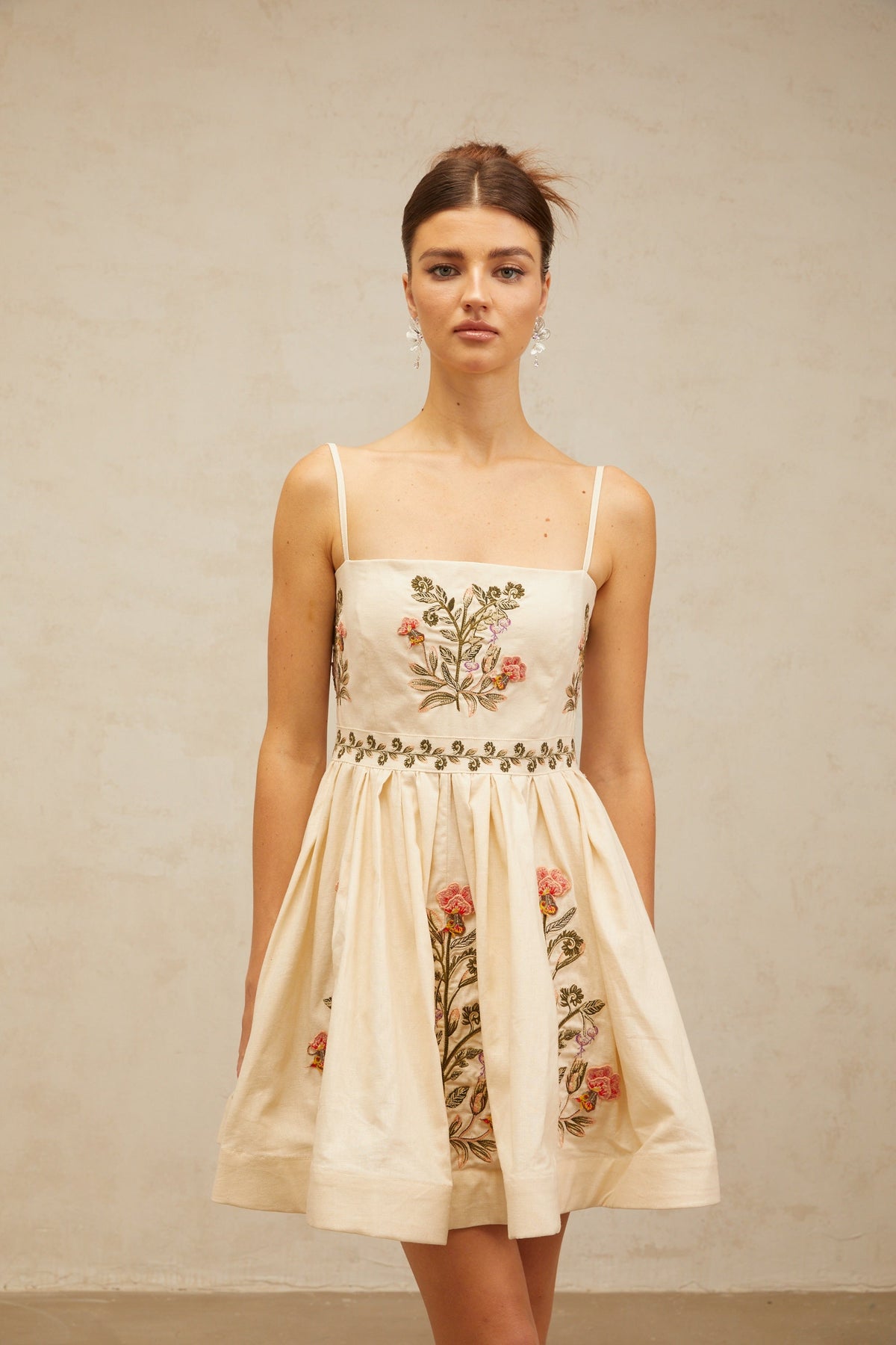 Noémie flower embroidered flared mini dress