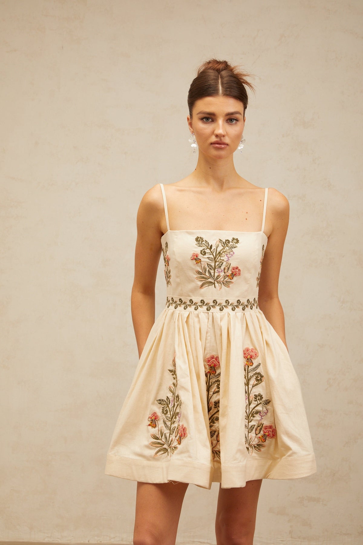 Noémie flower embroidered flared mini dress