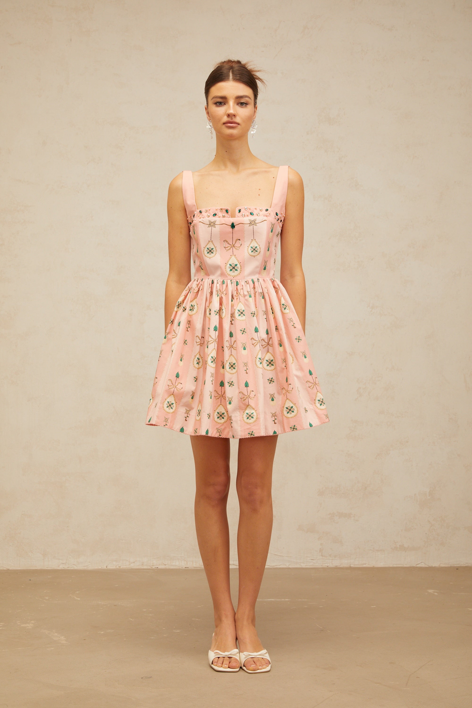 Osanne pink embellished pattern-print mini dress