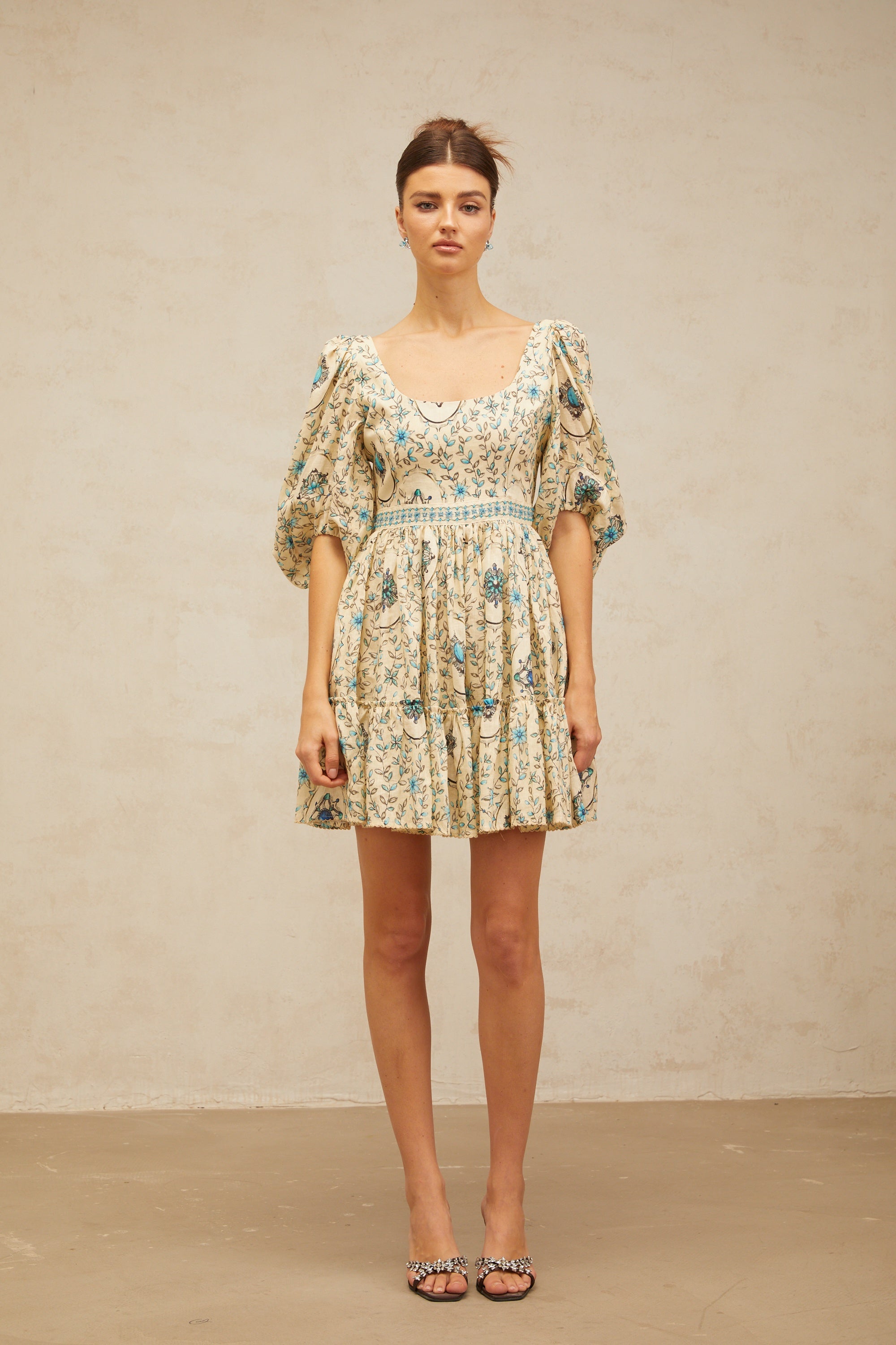 Odette neutrals floral-print pleated mini dress