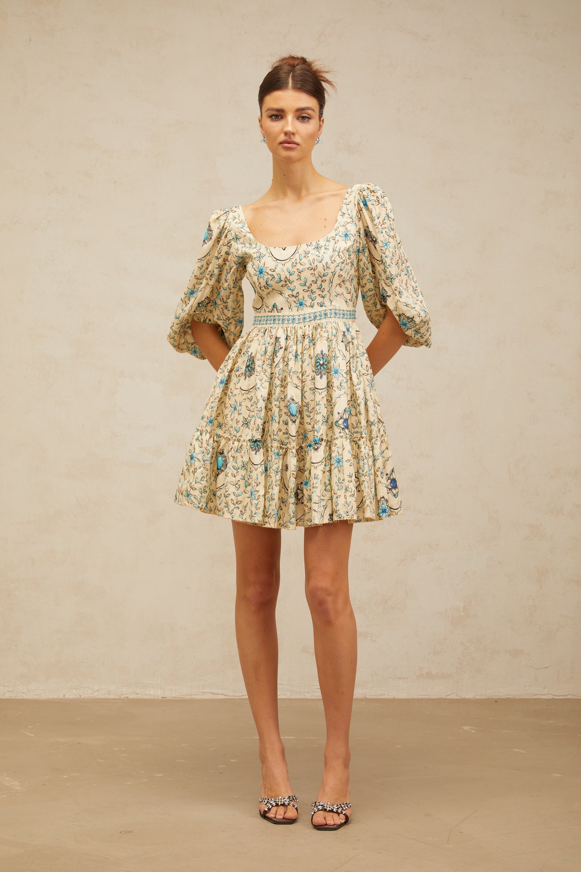 Odette neutrals floral-print pleated mini dress