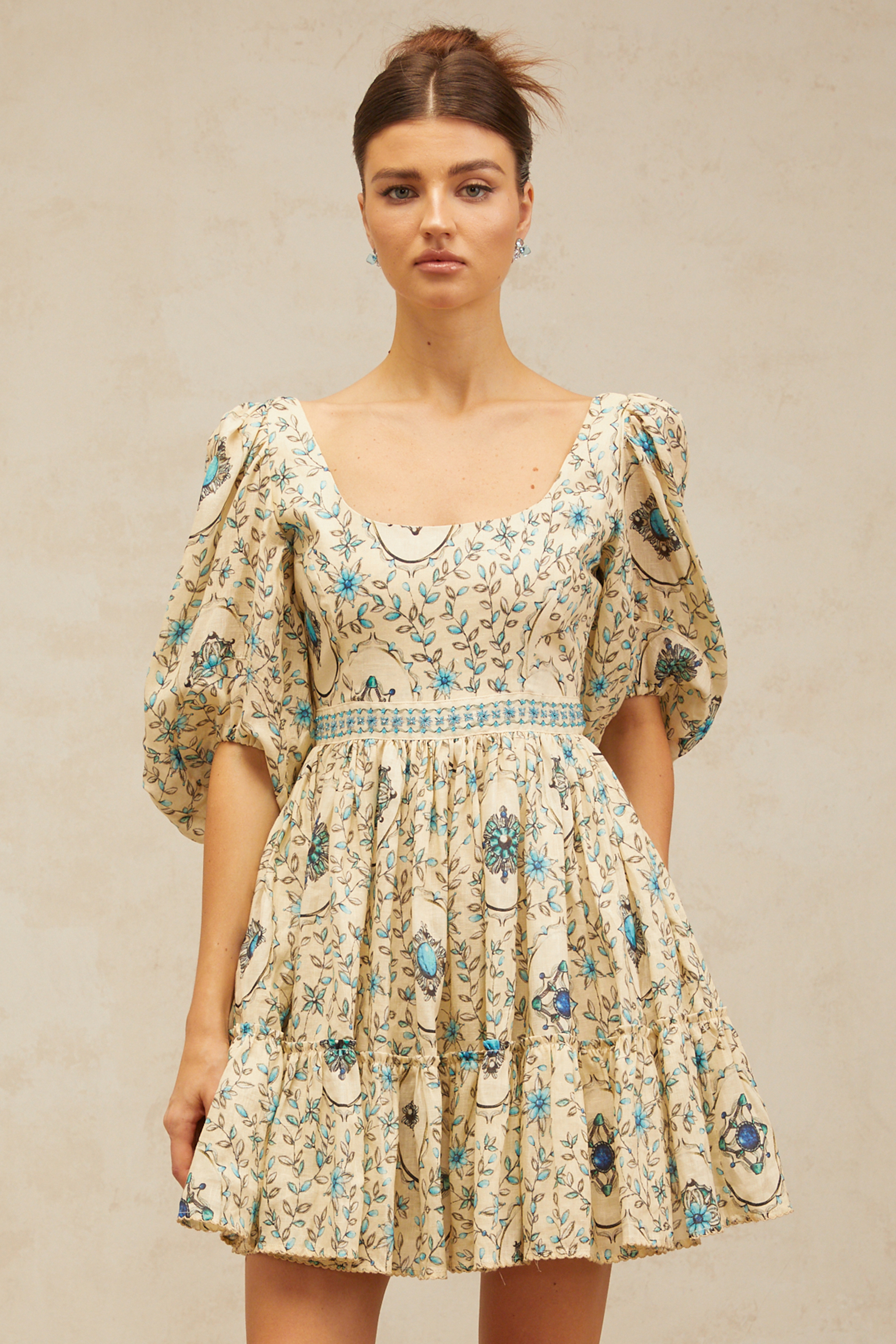 Odette neutrals floral-print pleated mini dress (Final Sale-US Only)