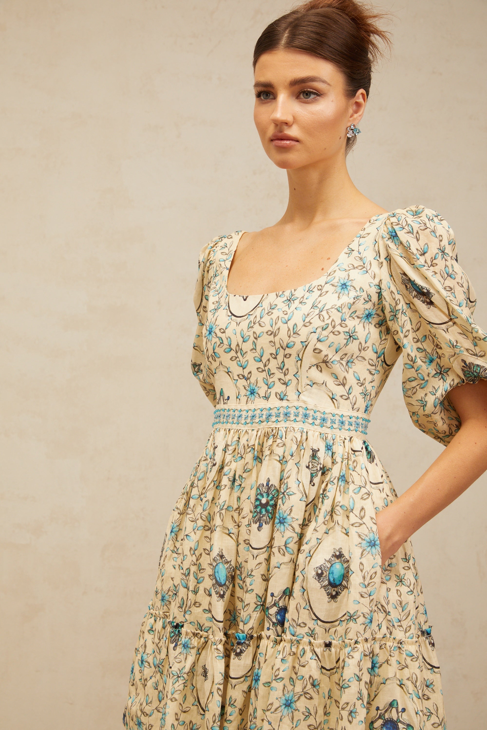 Odette neutrals floral-print pleated mini dress