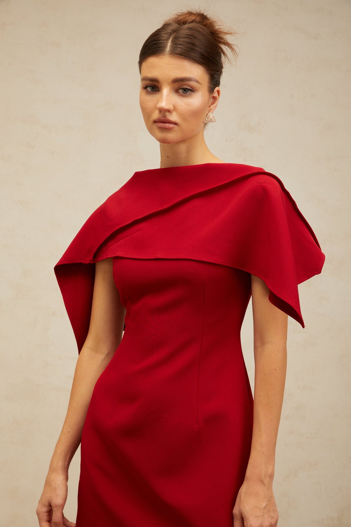 Constance wine-red cape-design A-line mini dress