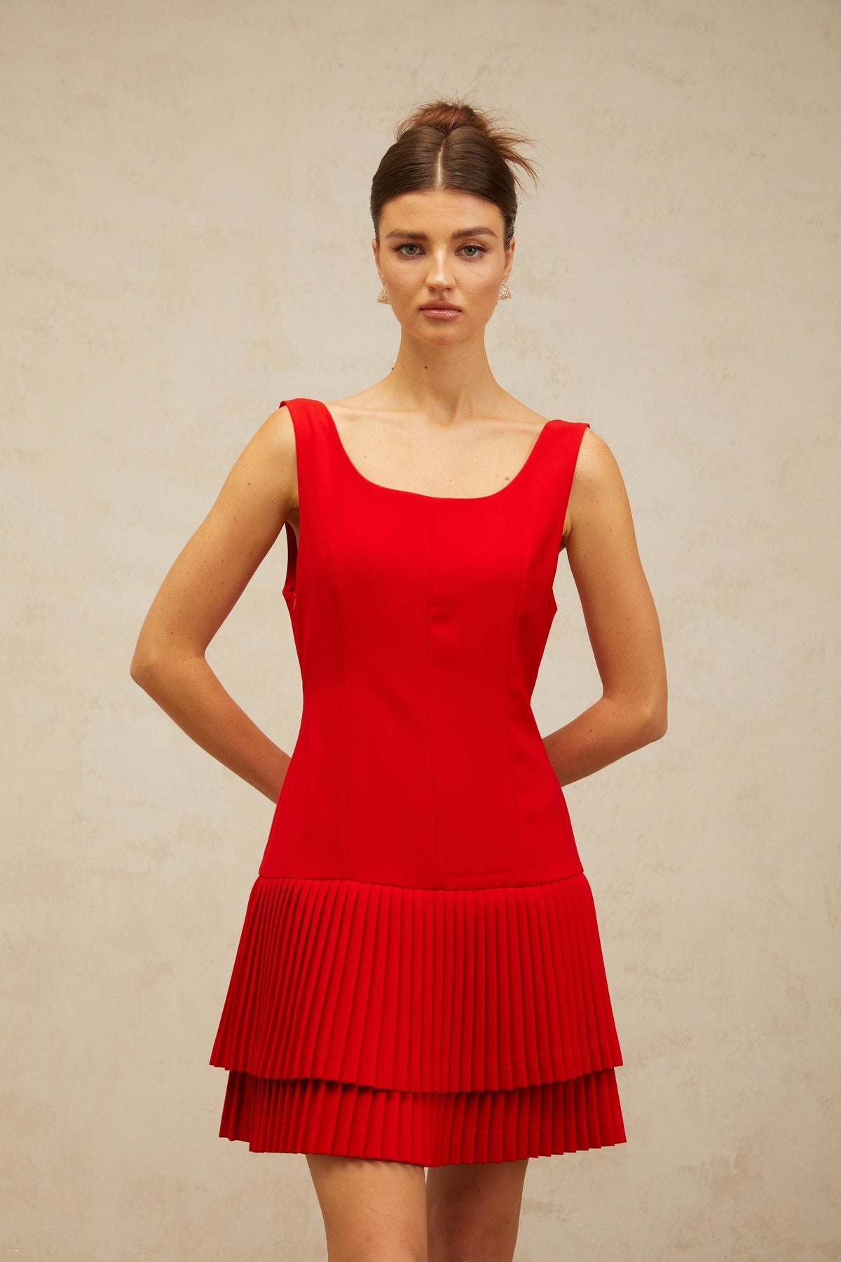 Natacha red pleated layered mini dress