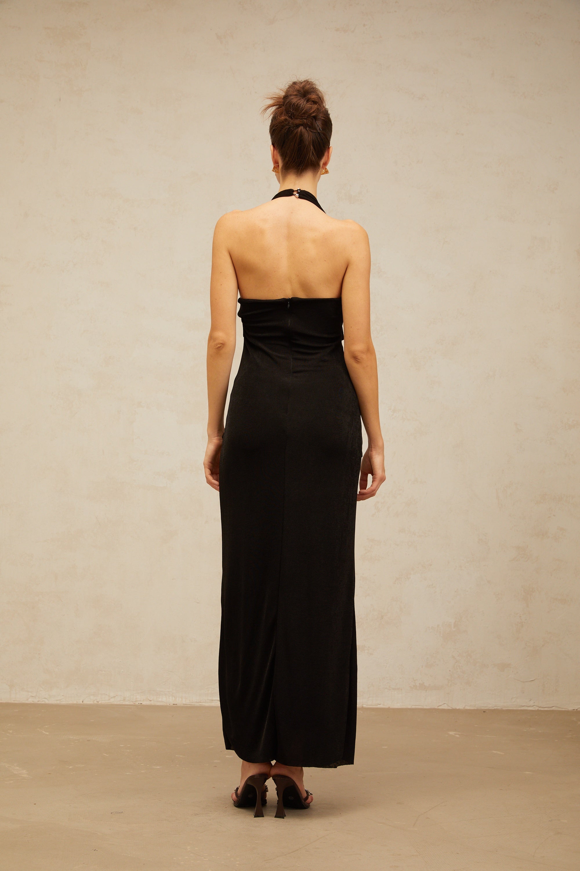 Bruyère black ruched halterneck maxi dress
