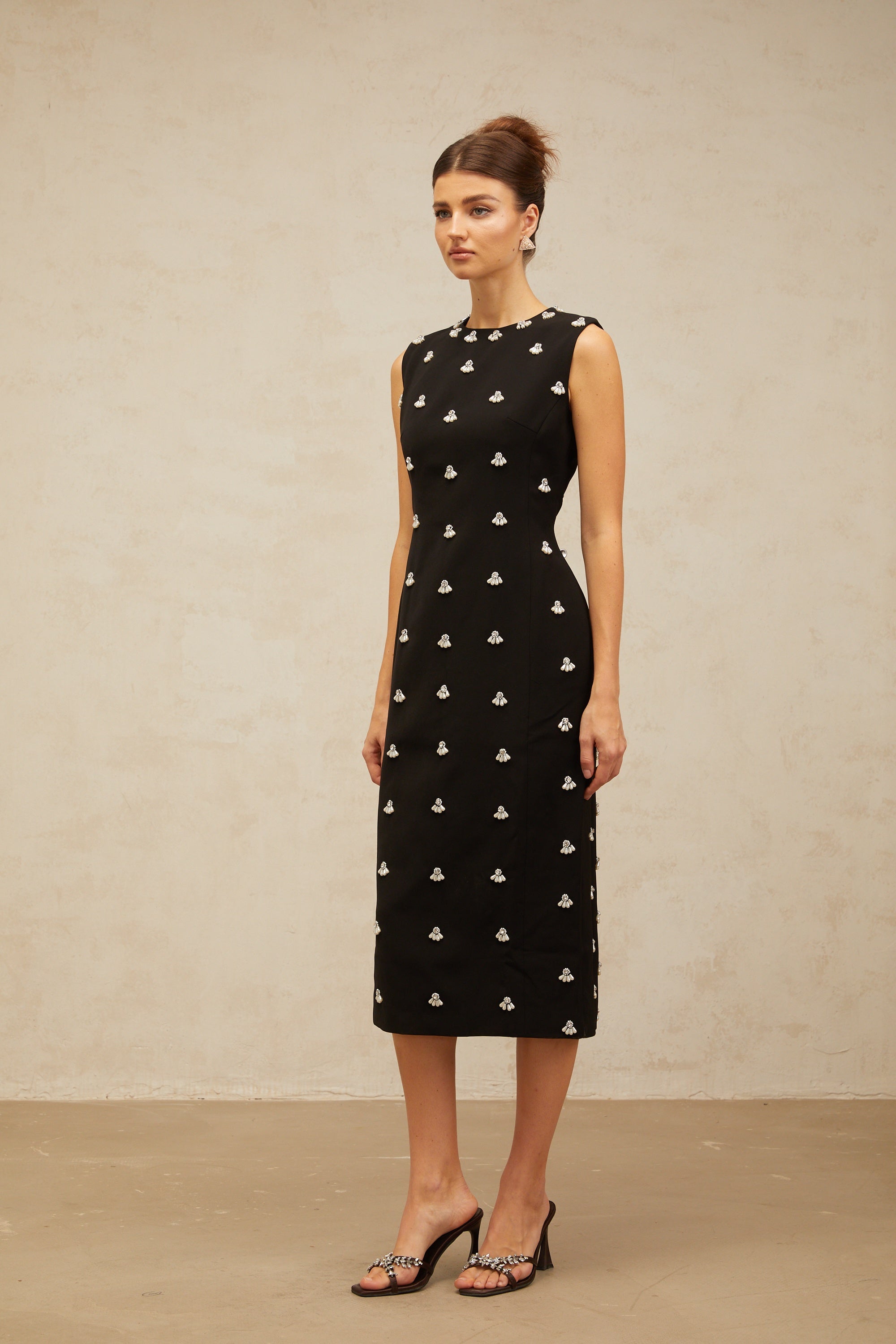 Xaviera black beaded tube midi dress