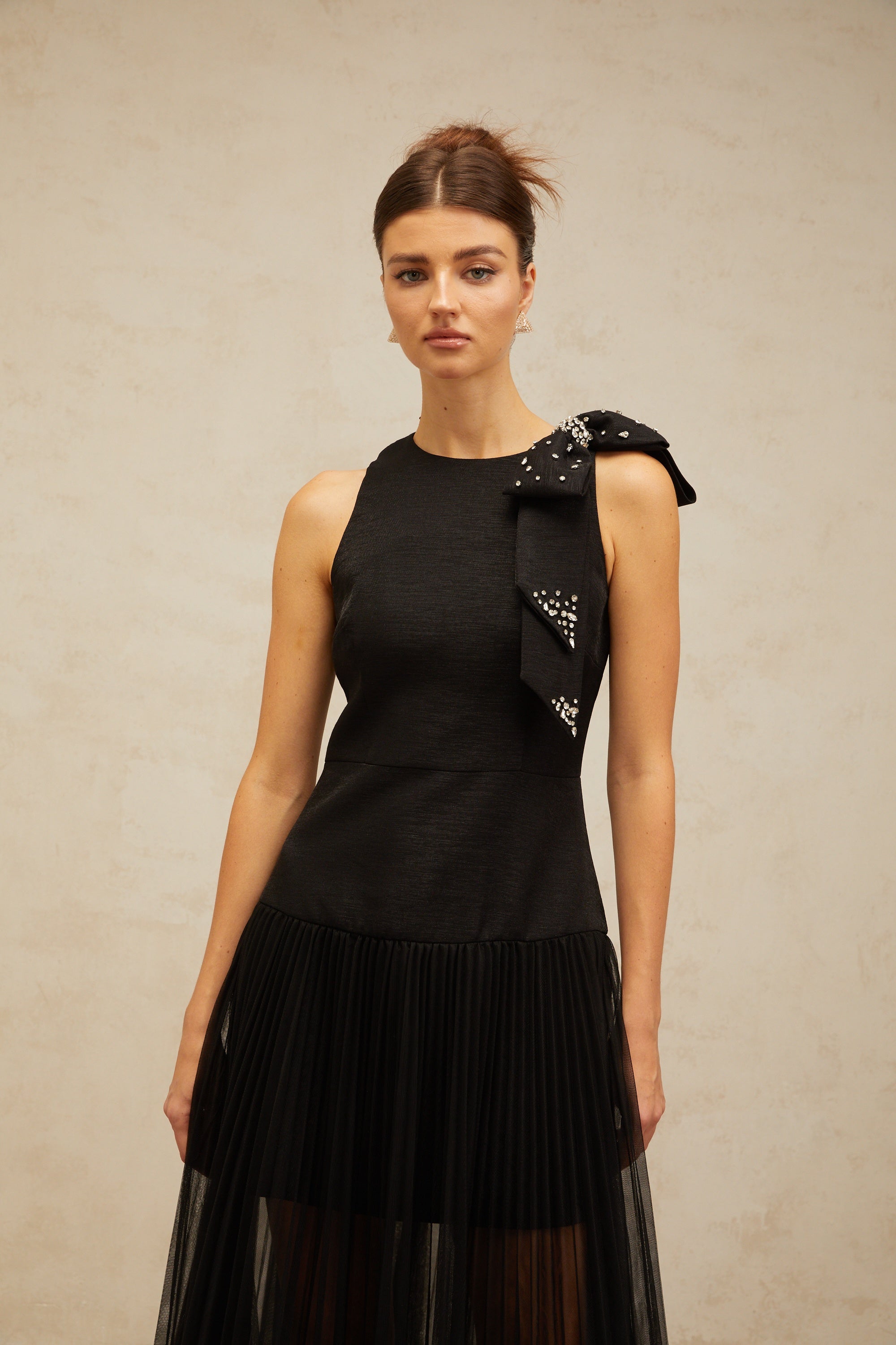 Thérèse bowknot tulle-panelling midi dress in Black