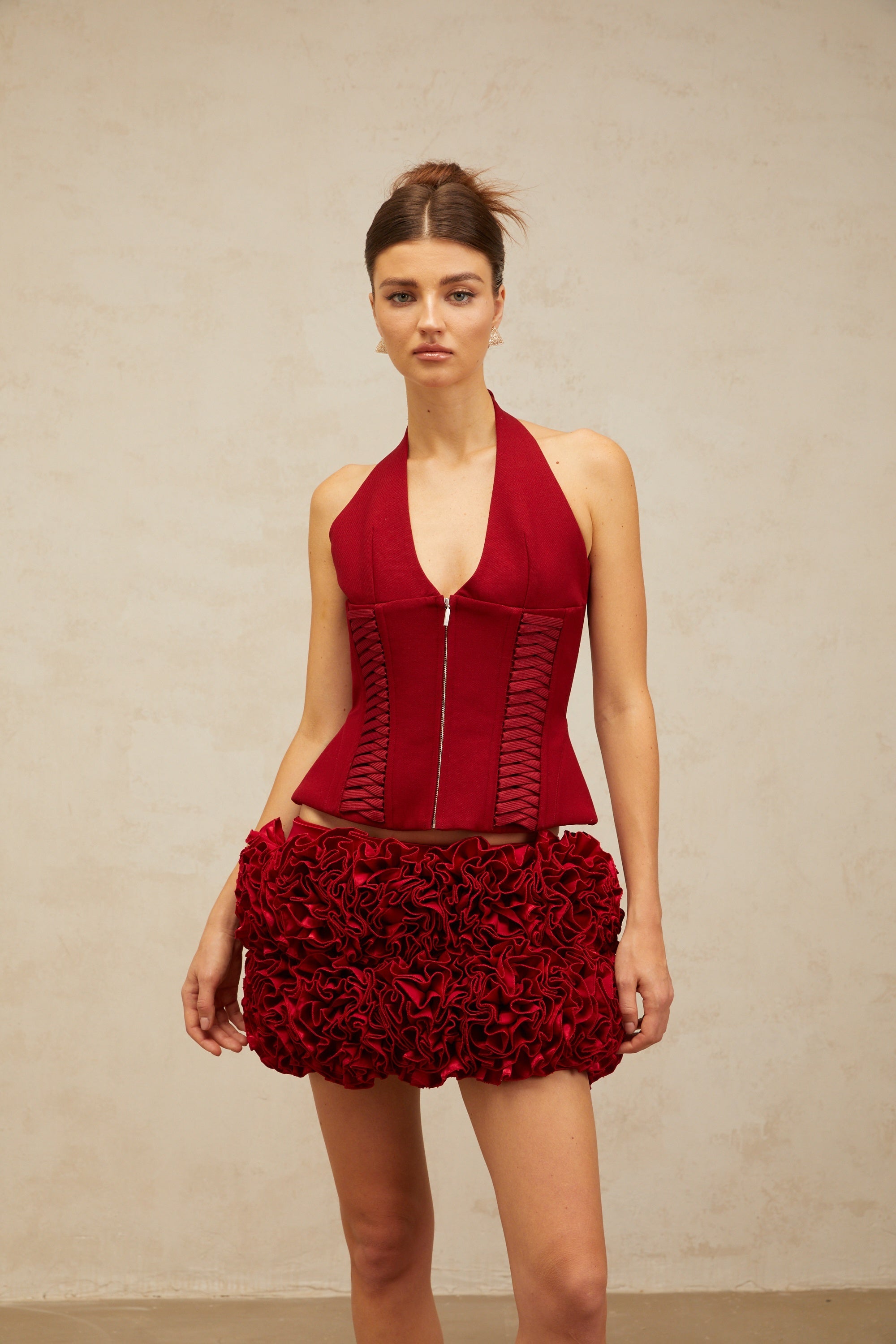 Paloma red halterneck lace-up top (Final Sale)