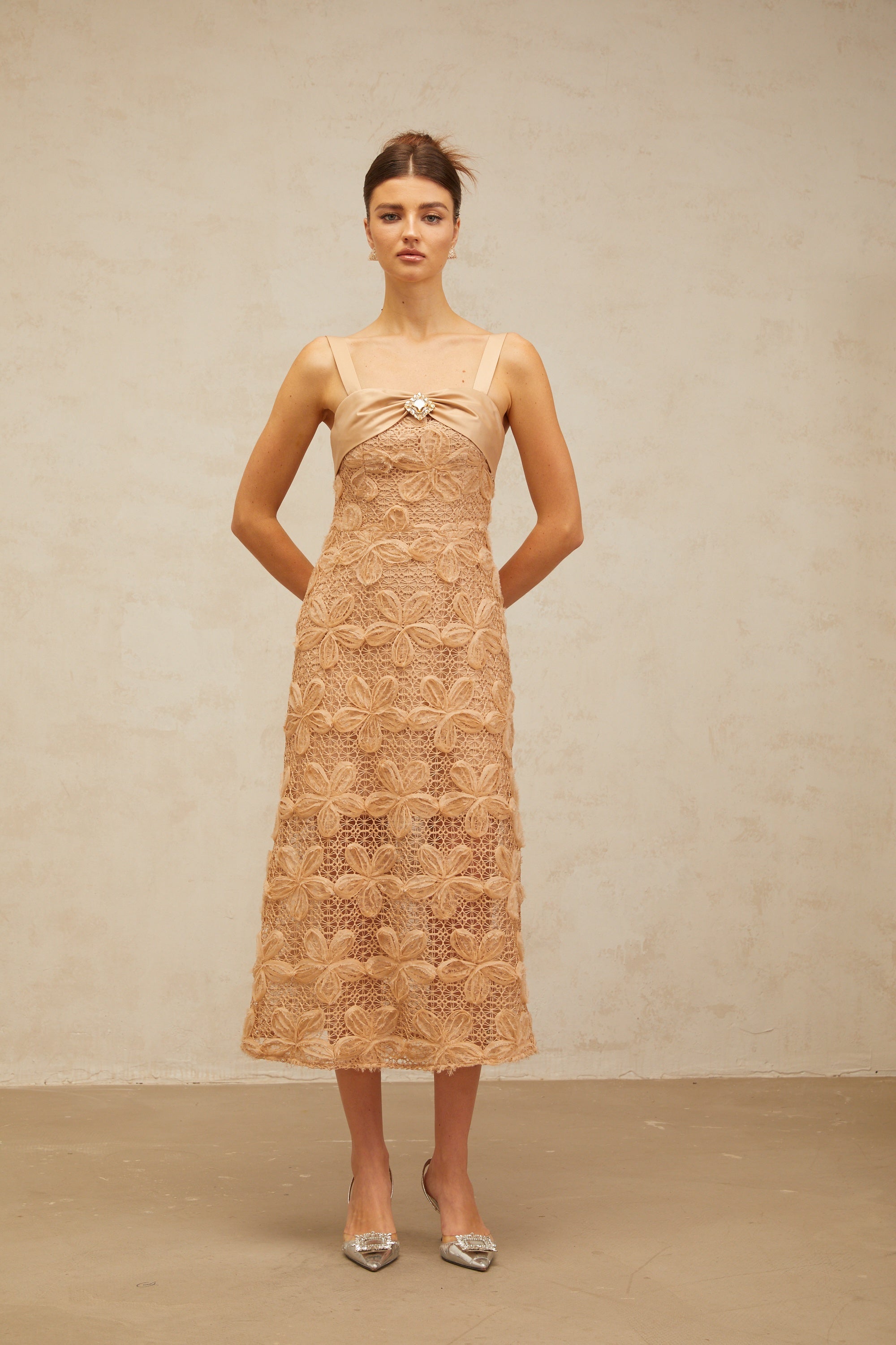 Salomé embellished corded-lace midi dress