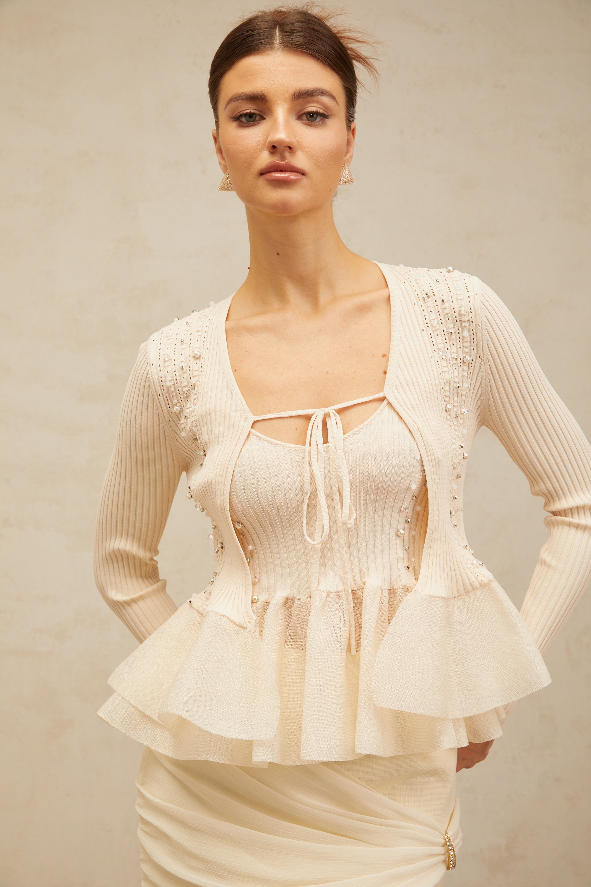 Blanche neutrals peplum knitted cardigan