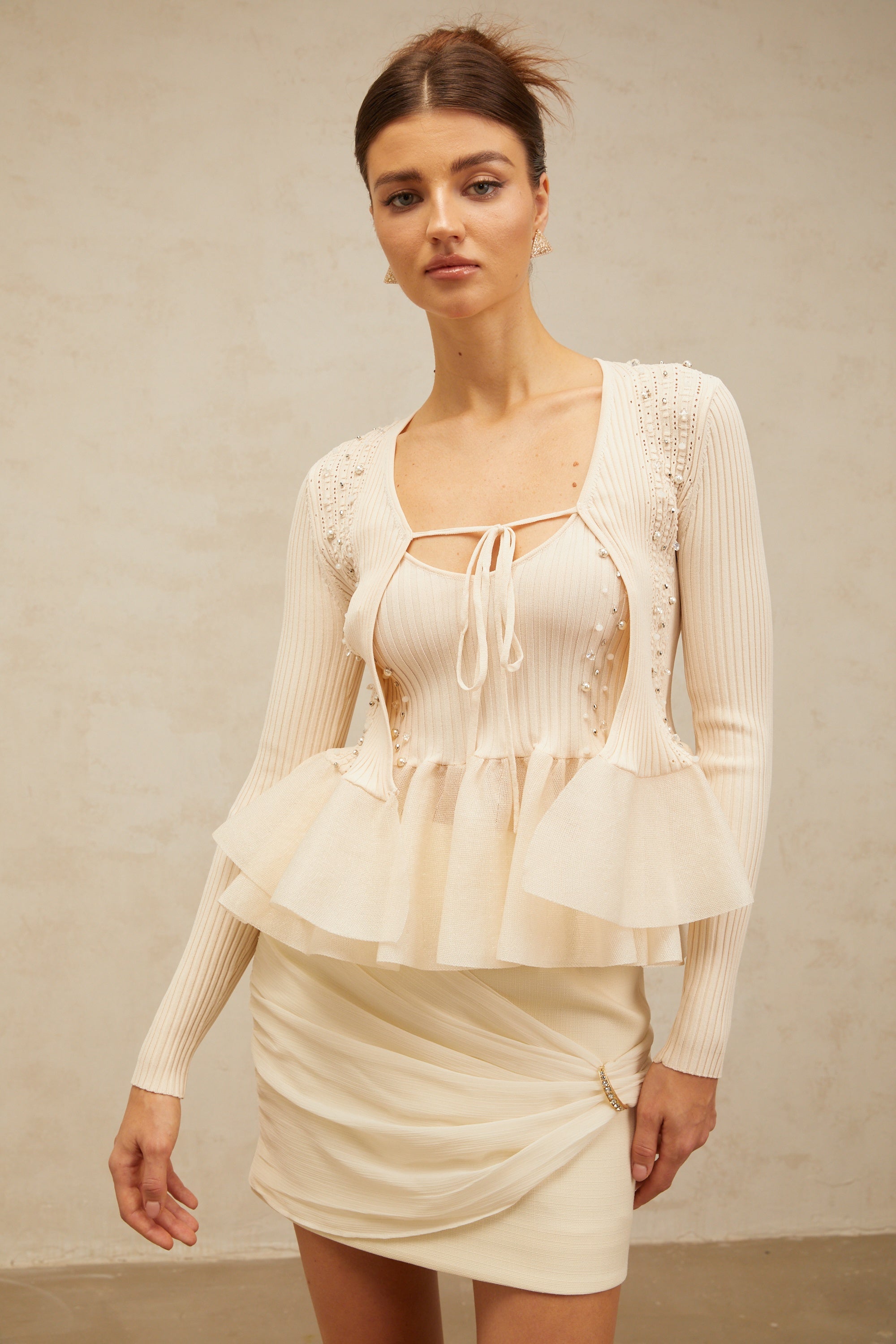 Blanche neutrals peplum knitted cardigan