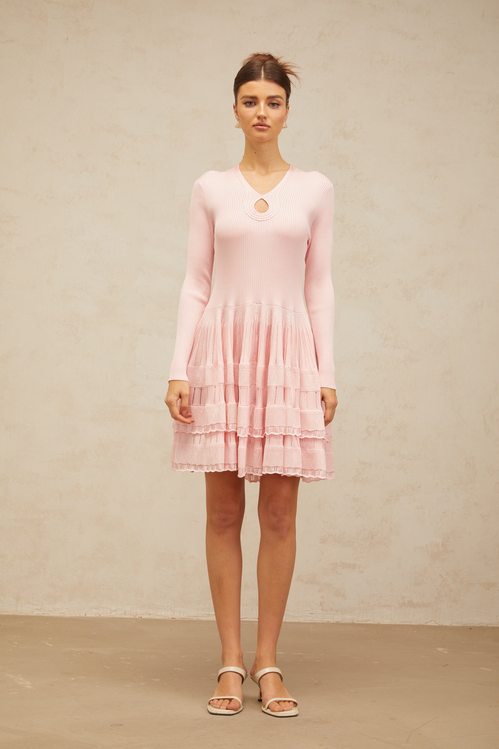 Mathilde pink keyhole-detail ribbed-knit mini dress