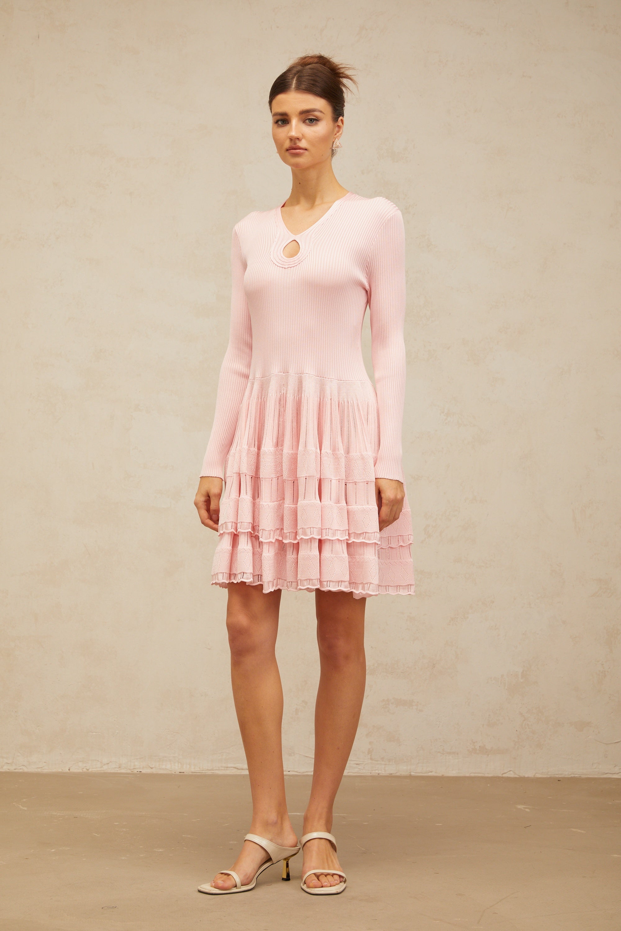 Mathilde pink keyhole-detail ribbed-knit mini dress